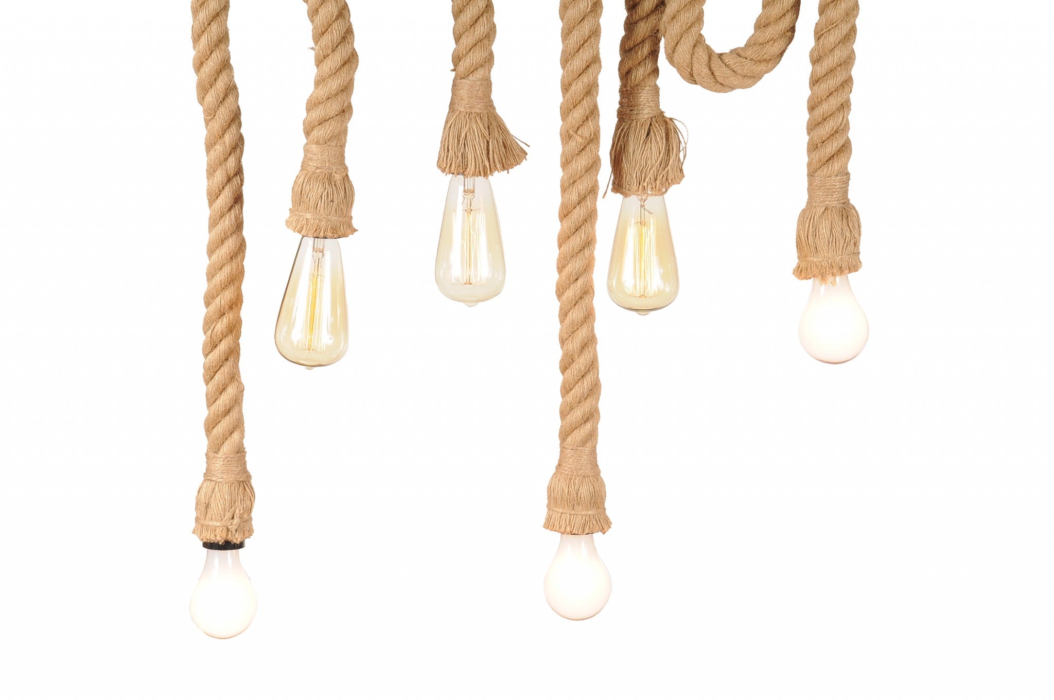6 bulbs Medusa Pendant Lamp featuring hemp rope and bamboo design, showcasing six lights extending elegantly.