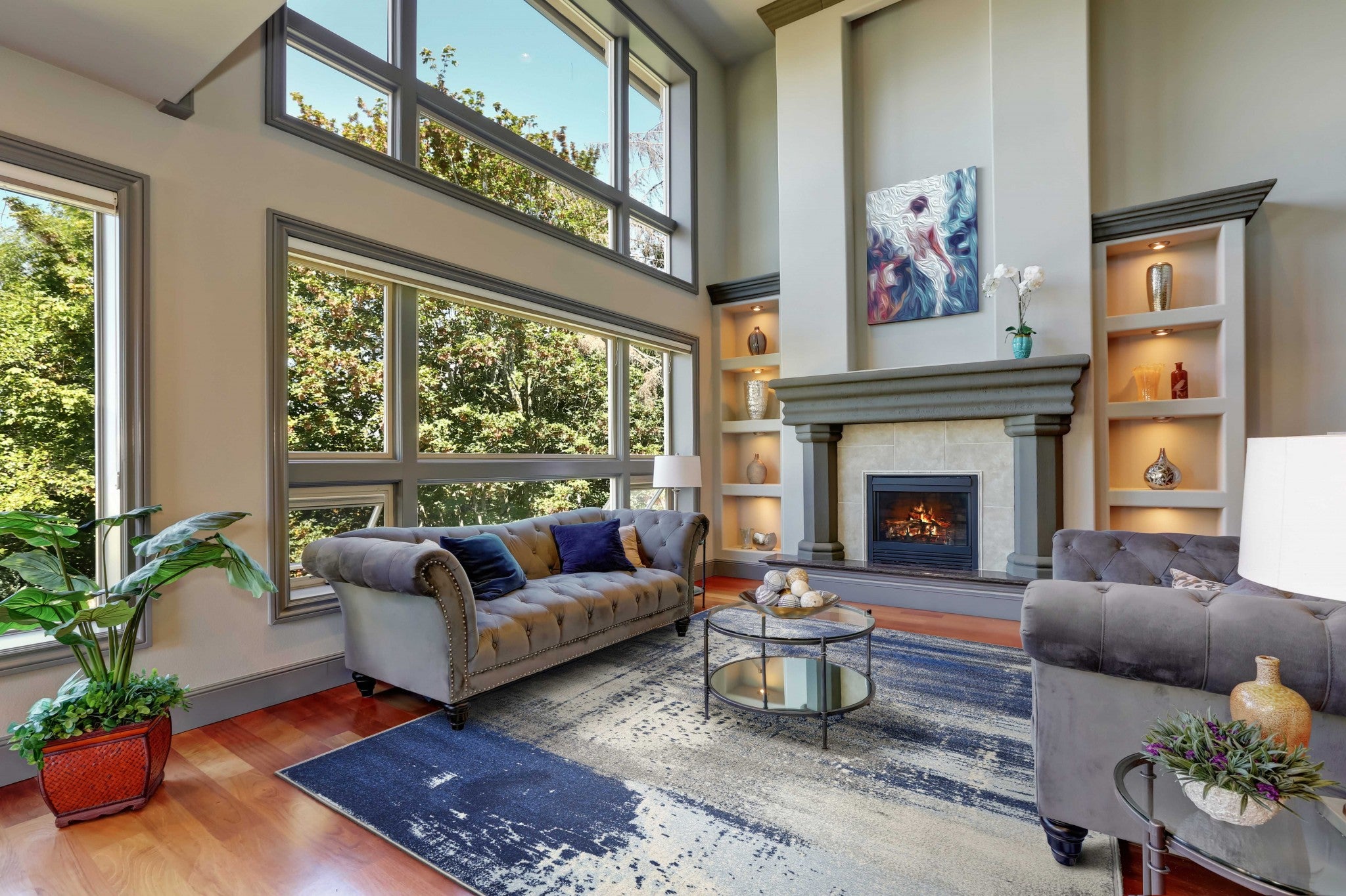 5x7 Ice Blue Abstract Splash Indoor Area Rug featuring vibrant watercolor patterns and a soft texture, perfect for enhancing living spaces.