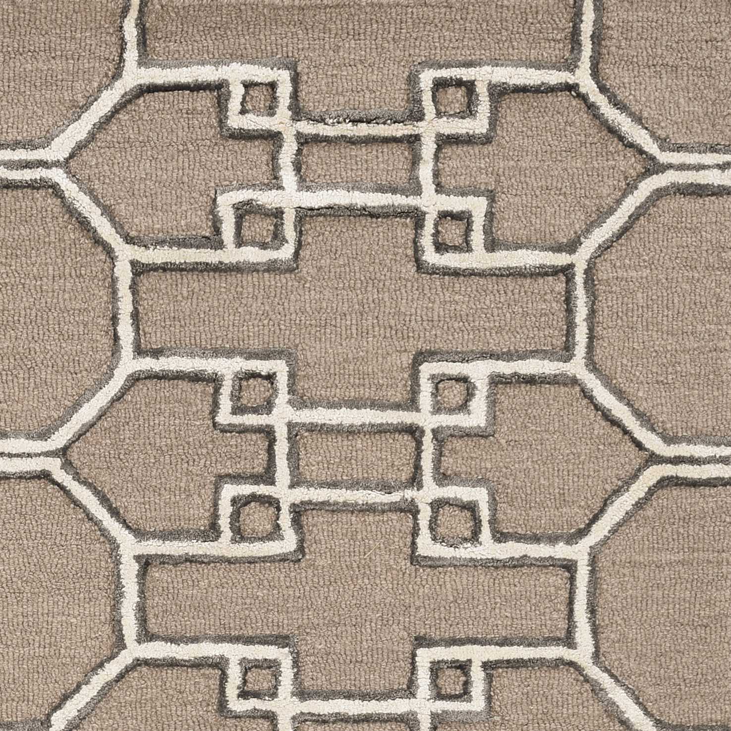 5x7 Mocha Geometric Pattern Wool Indoor Area Rug showcasing intricate designs and muted colors, perfect for enhancing home decor.