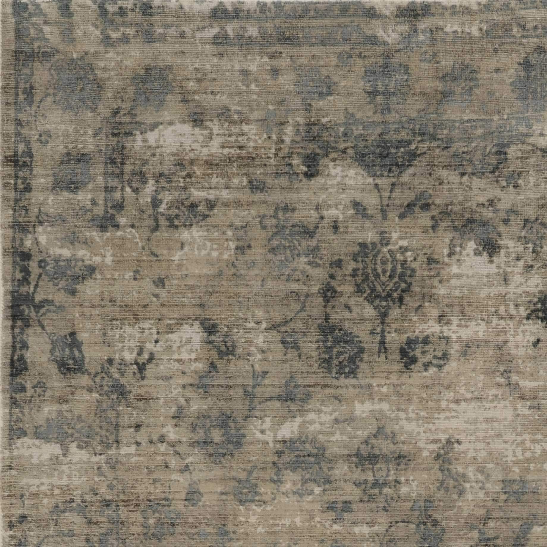 5x7 viscose area rug in sand and blue colors, showcasing a modern watercolor pattern, perfect for enhancing home decor.