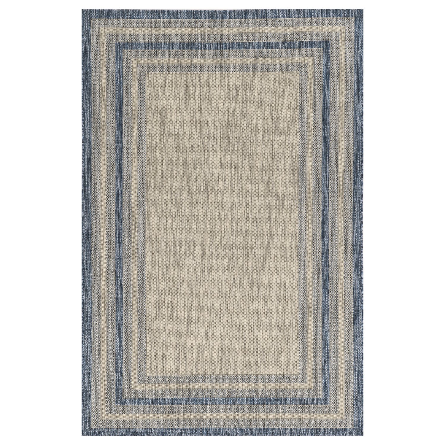 5x8 grey and denim bordered UV treated area rug, showcasing a stylish design suitable for modern home decor.