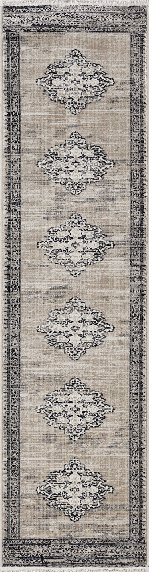 5x8 inches charcoal medallion bordered area rug with a distressed vintage design, perfect for enhancing living spaces.