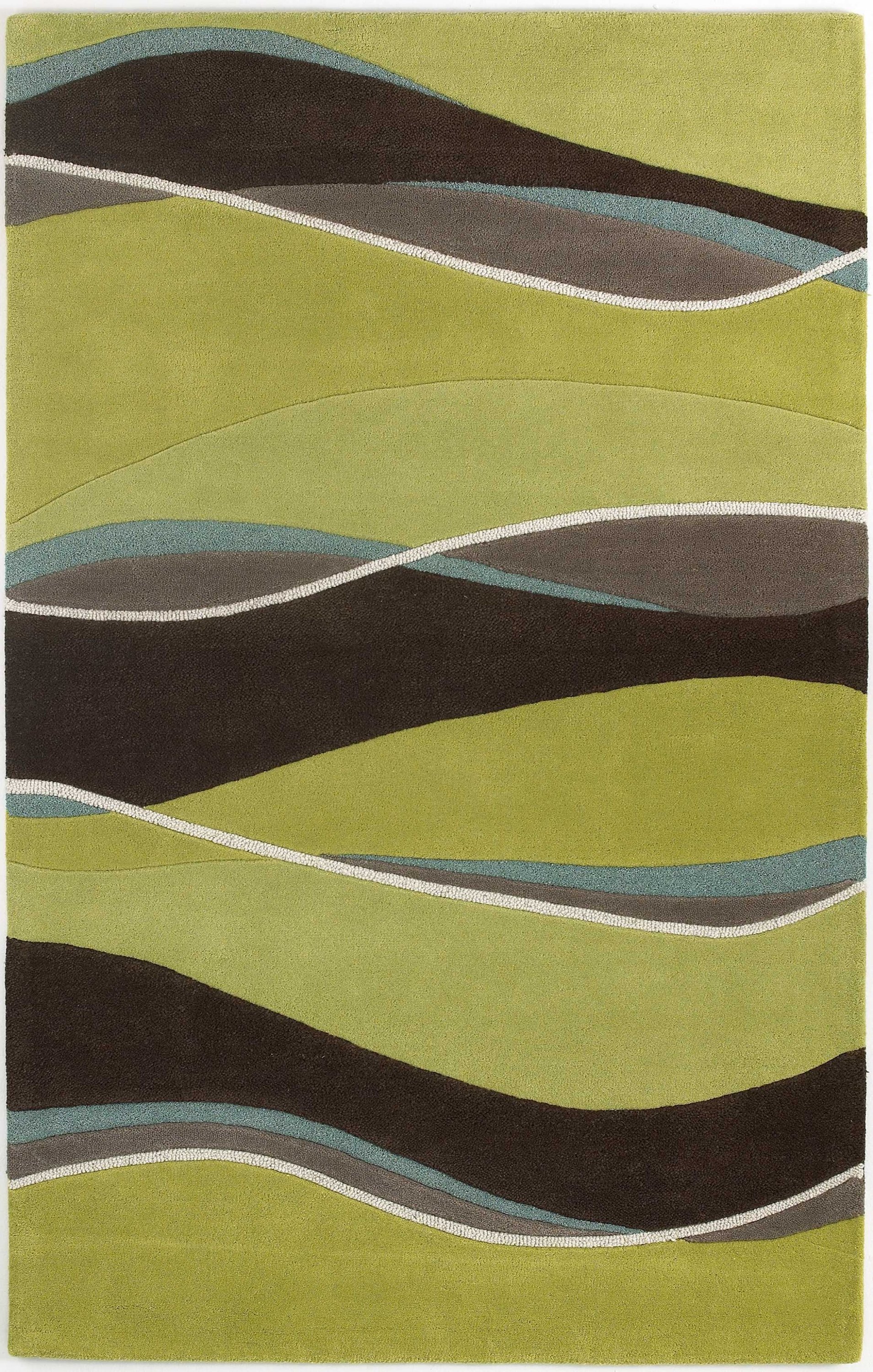 5x8 Wool Area Rug in Lime and Mocha, hand-tufted, showcasing a beautiful landscape design.