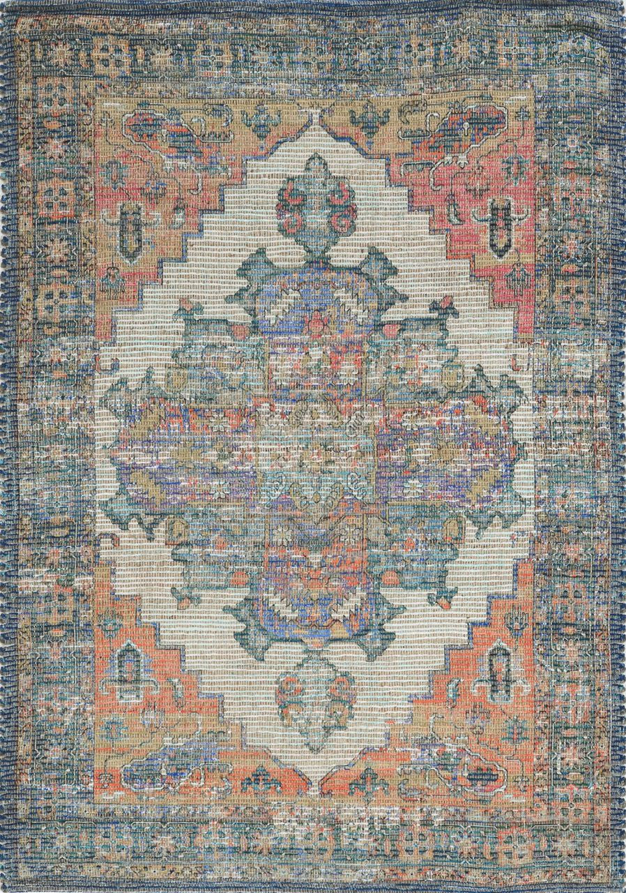 5x7 inches blue rust orange hand-woven diamond medallion indoor rug showcasing vibrant colors and intricate design.