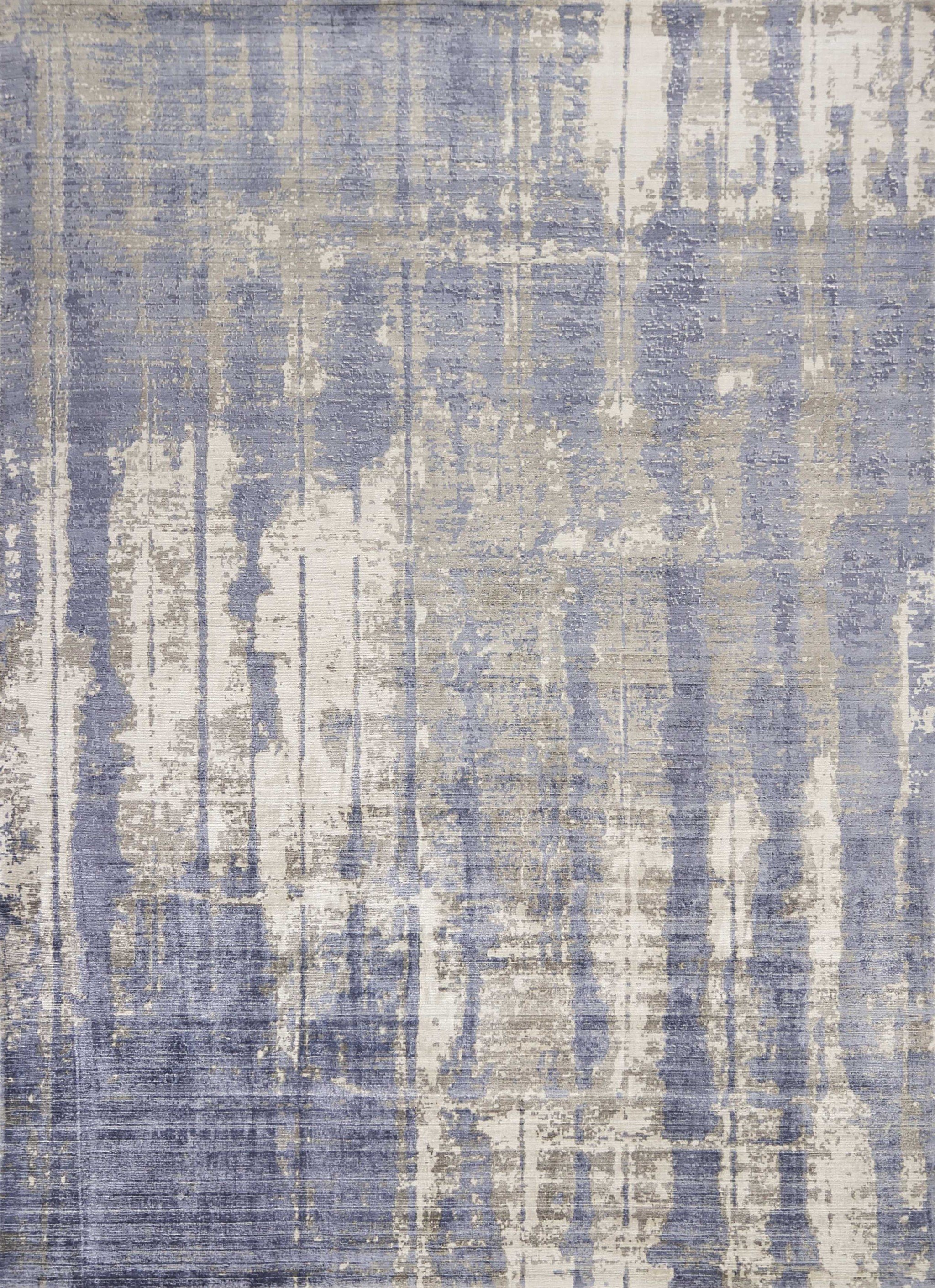 5x7 grey blue hand loomed abstract brushstroke indoor area rug showcasing a modern design with tonal patterns.