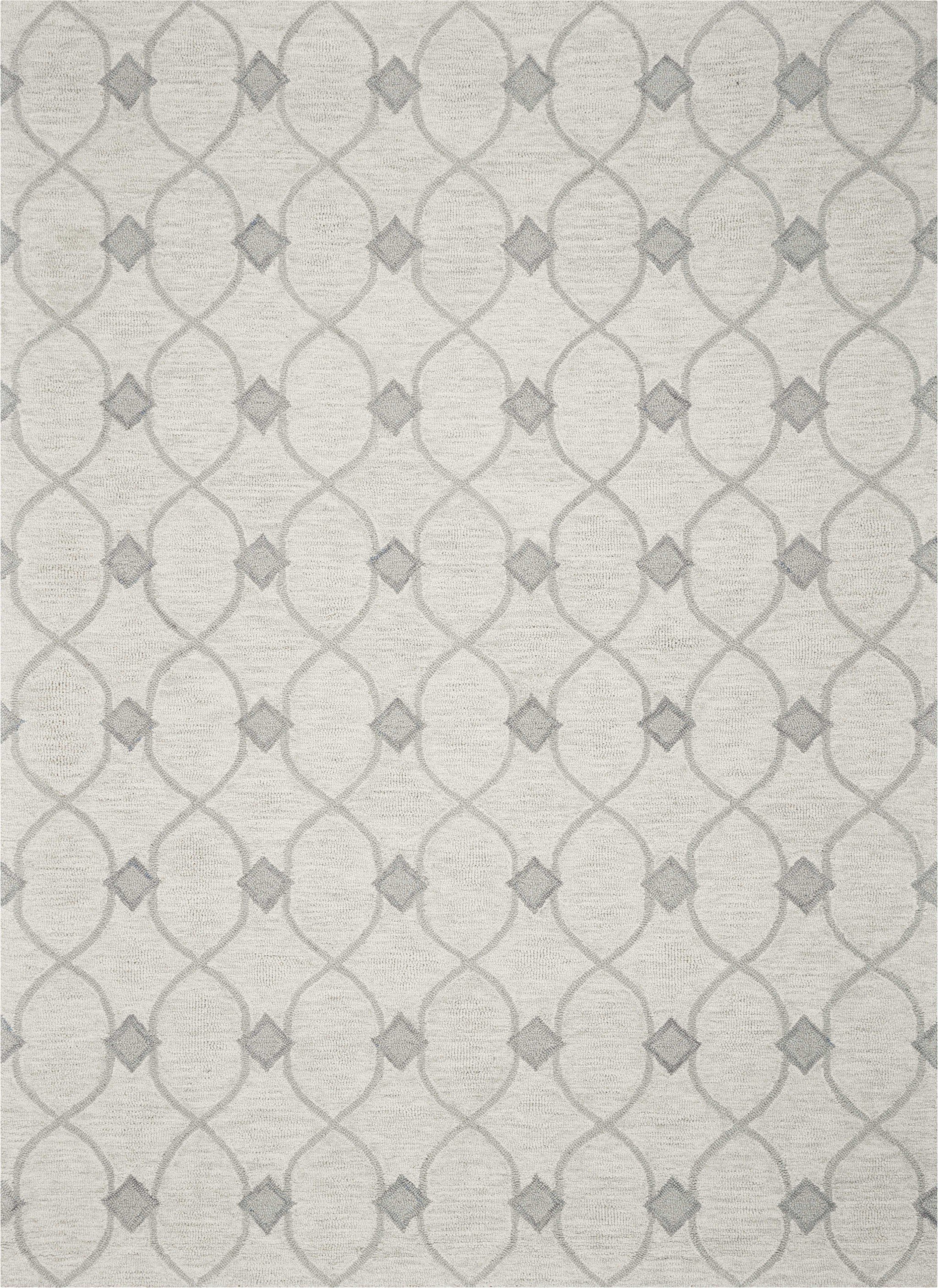 5x7 ivory hand-tufted wool ogee indoor area rug showcasing a geometric pattern, perfect for enhancing living spaces.