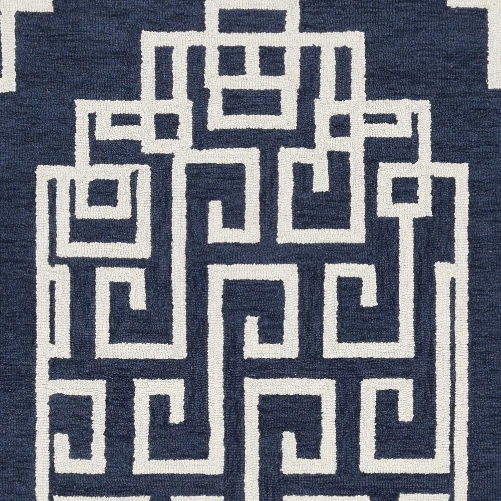 5x7 Navy Blue Ivory Hand Tufted Bordered Greek Key Indoor Rug showcasing elegant design and quality craftsmanship.