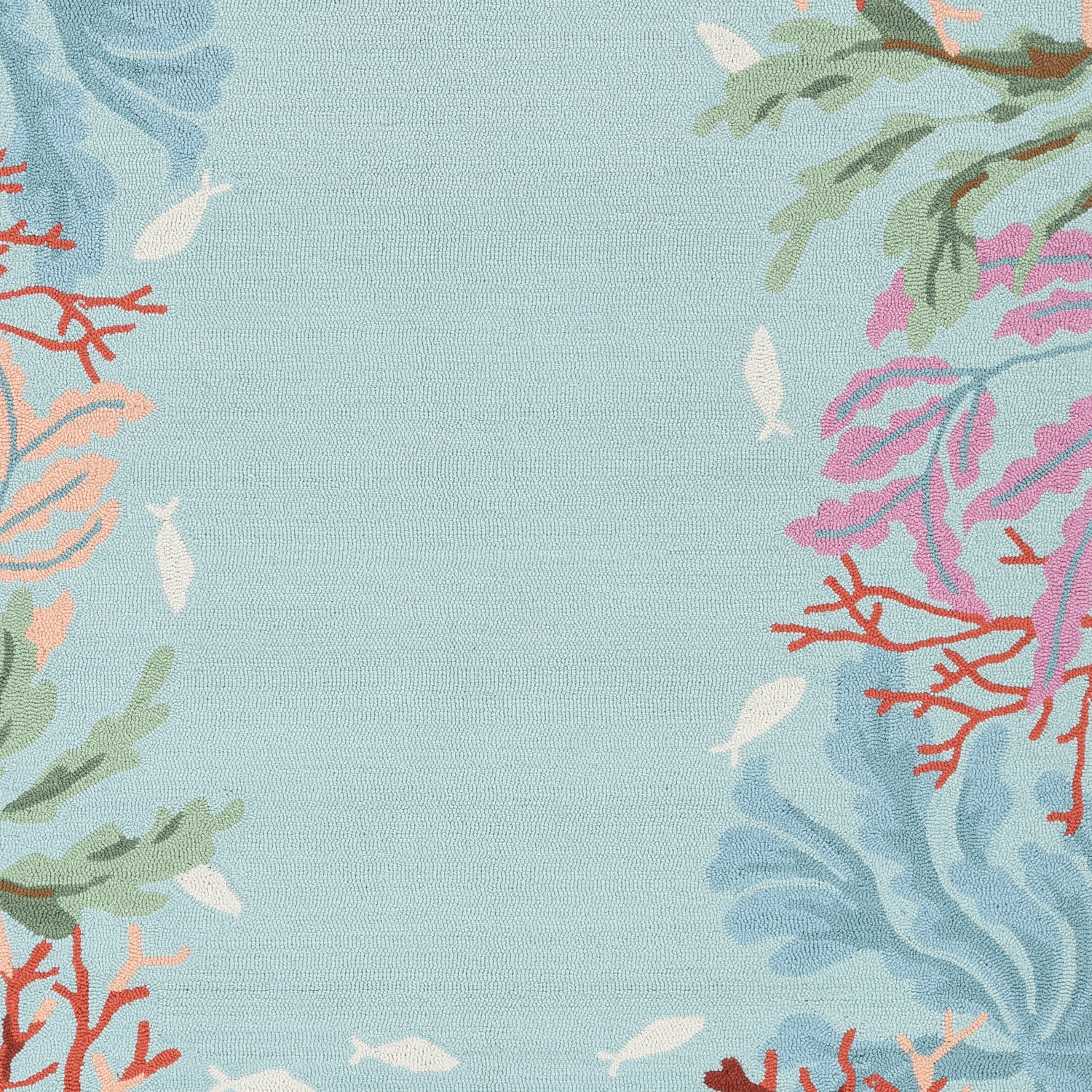 5x8 Blue Hand Hooked Bordered Coral Reef Indoor Area Rug with intricate coral reef design and soft texture.