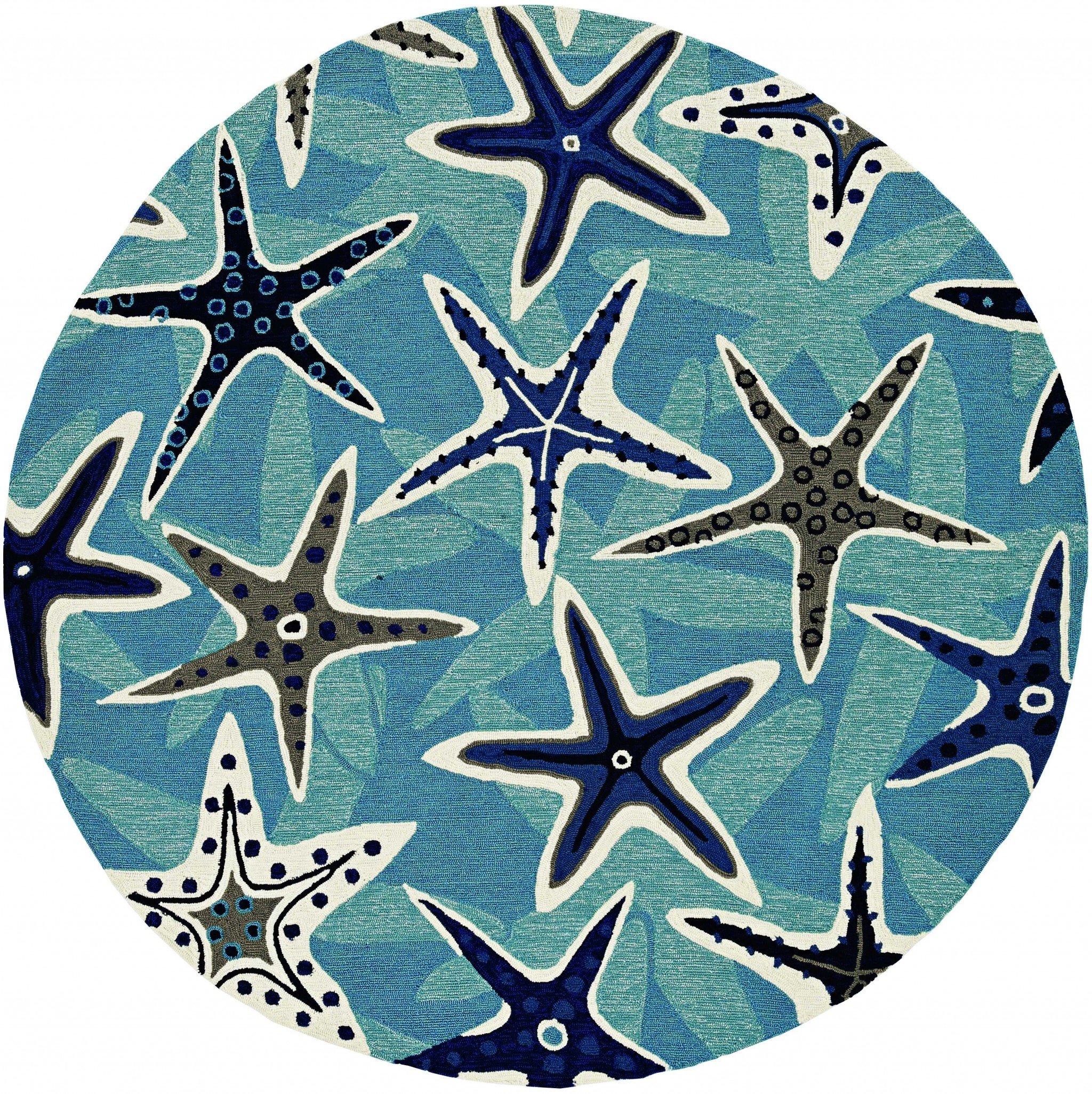5x8 Blue Hand Woven UV Treated Coastal Starfish rug, showcasing intricate starfish design and vibrant blue color, perfect for indoor and outdoor use.