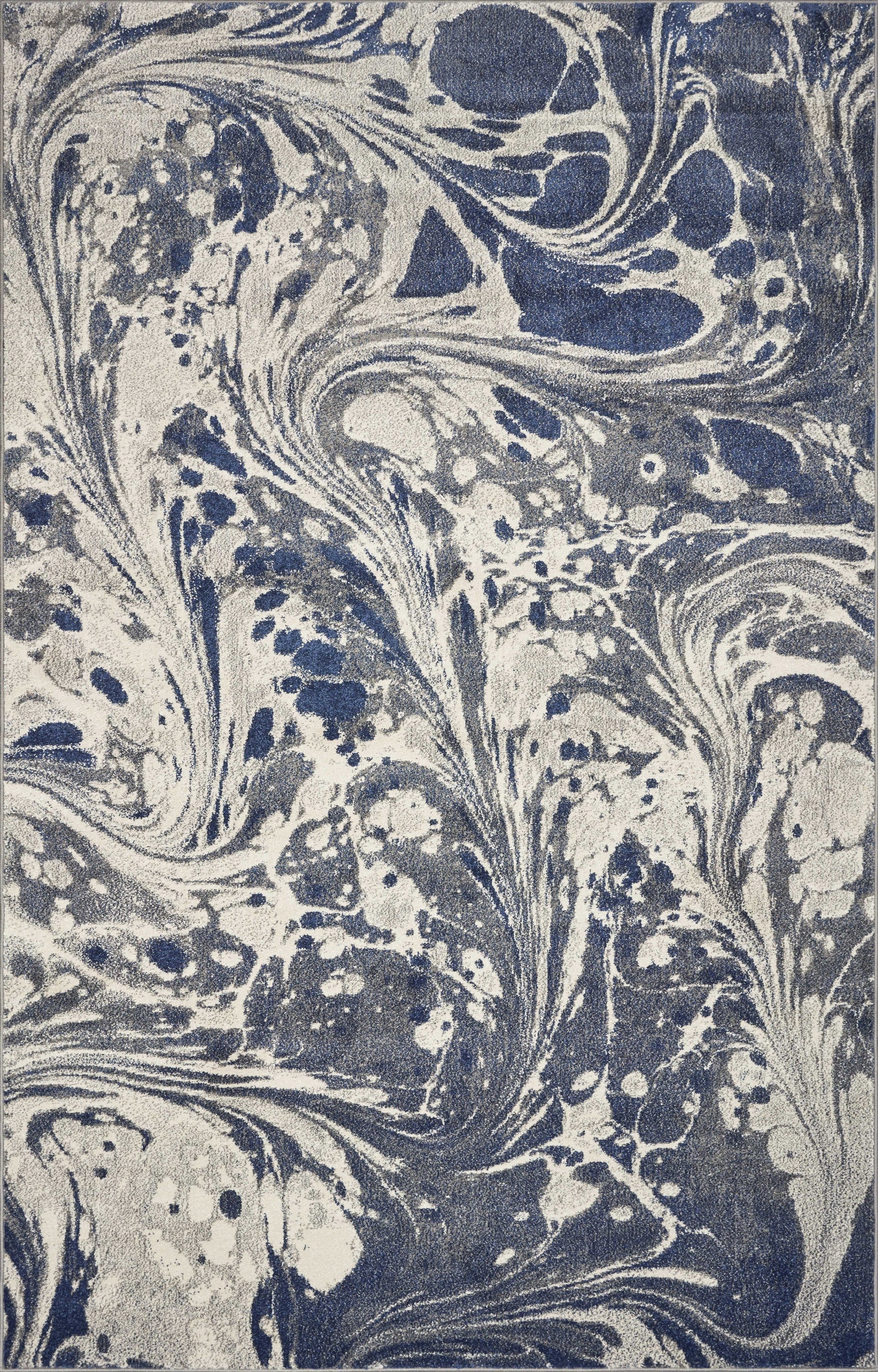 5x8 Grey Blue Machine Woven Marble Indoor Area Rug with abstract watercolor patterns, perfect for contemporary living spaces.