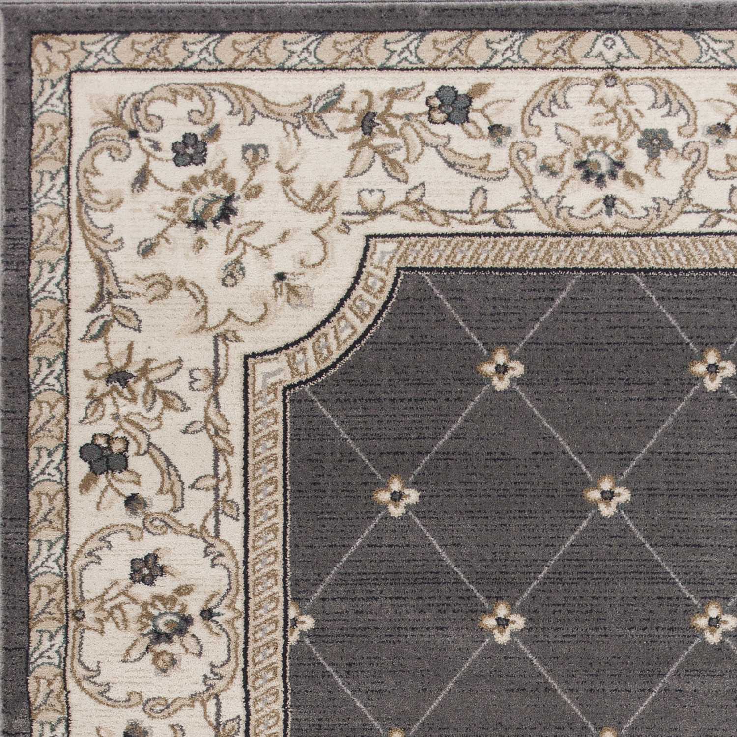5x8 Grey Ivory Bordered Floral Indoor Area Rug featuring a floral border design, perfect for enhancing home decor.