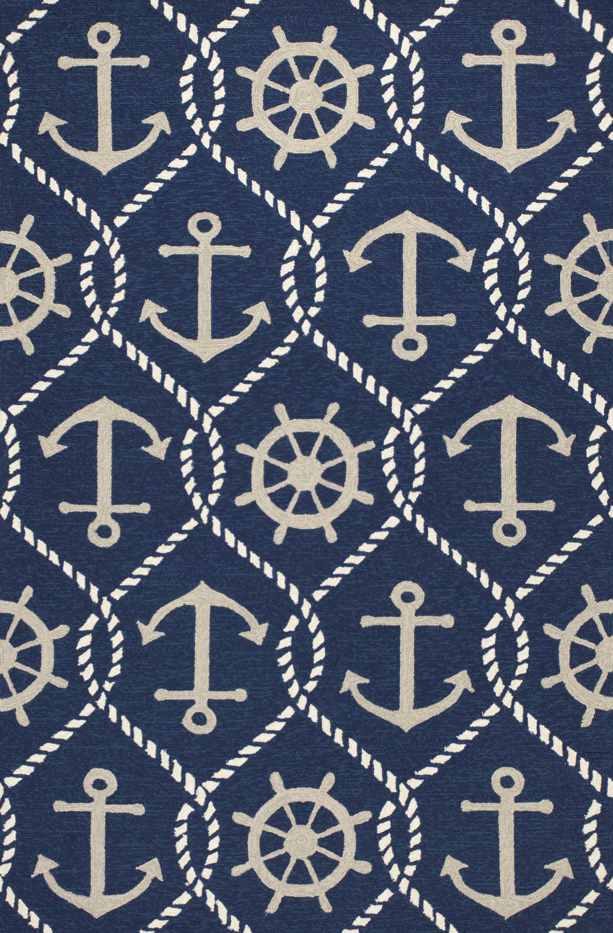 5x8 Navy Blue Hand Hooked UV Treated Nautical Indoor Rug with modern paint-dripping effects and layered designs.