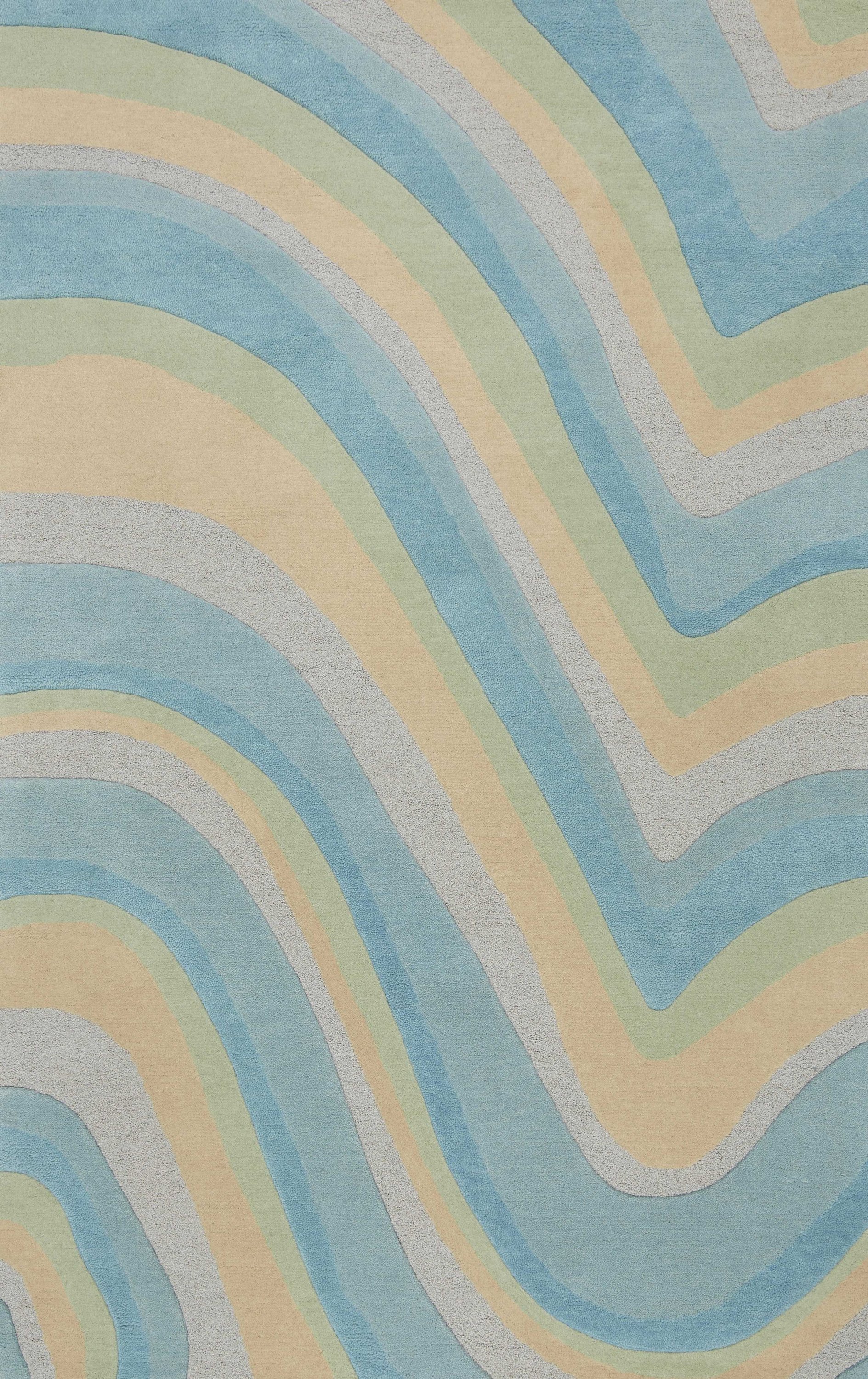 5x8 Ocean Blue Beige Hand Tufted Abstract Waves Indoor rug showcasing elegant wave patterns and rich colors.