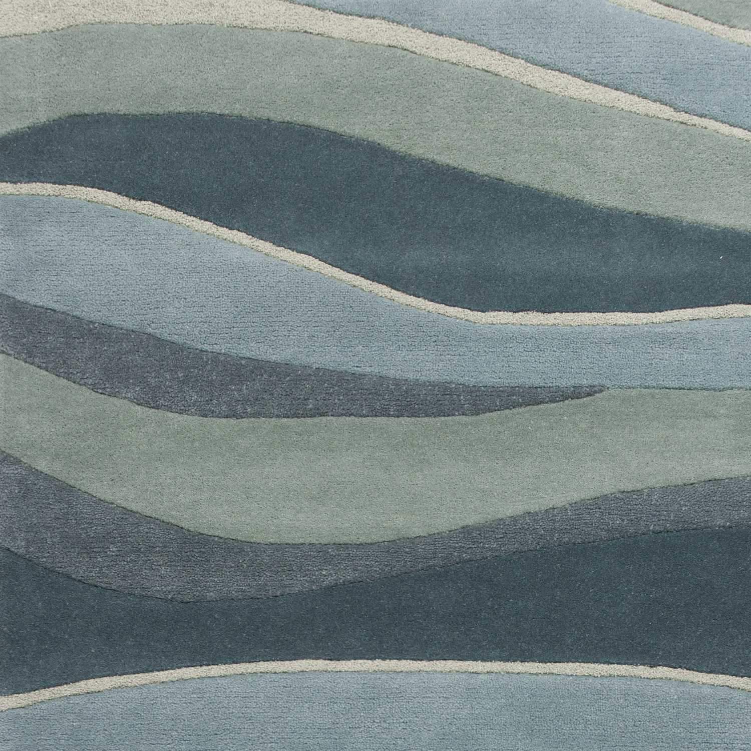 Ocean Blue Teal Hand Tufted Abstract Waves Indoor Area Rug, showcasing beautiful wave patterns and rich colors.