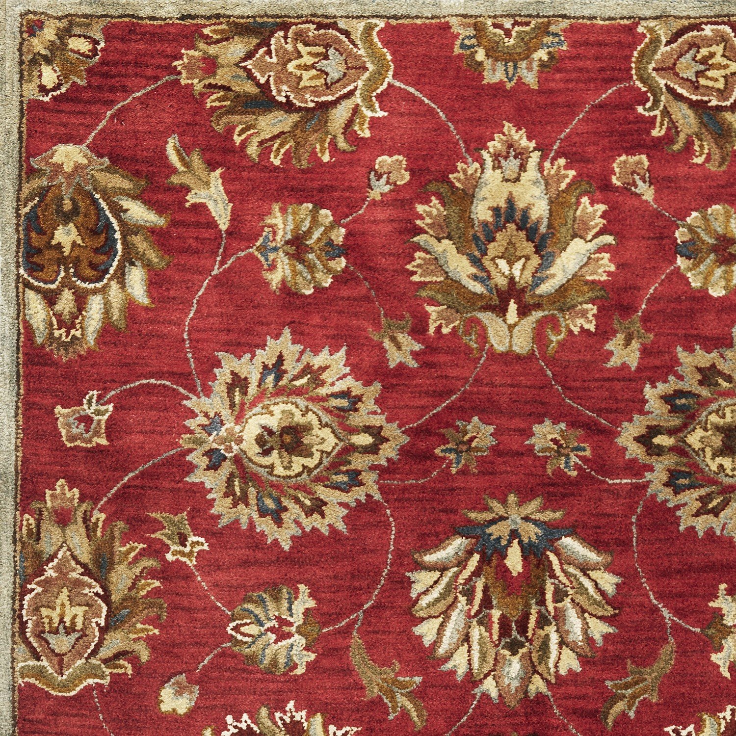 5x8 inches red hand-tufted traditional floral indoor area rug showcasing intricate floral patterns and a luxurious texture.