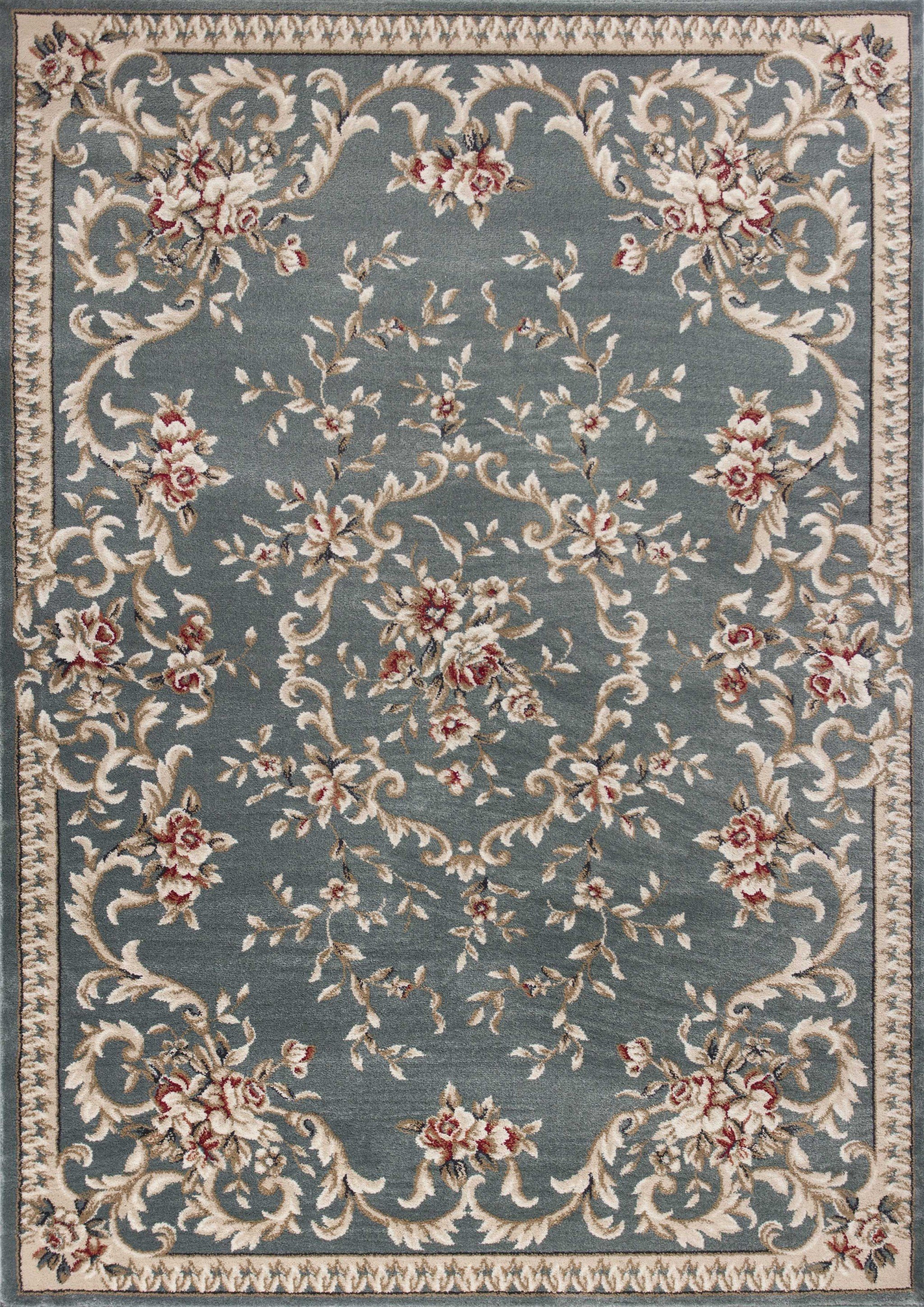 5x8 slate blue floral indoor area rug with intricate floral patterns, perfect for enhancing home decor.