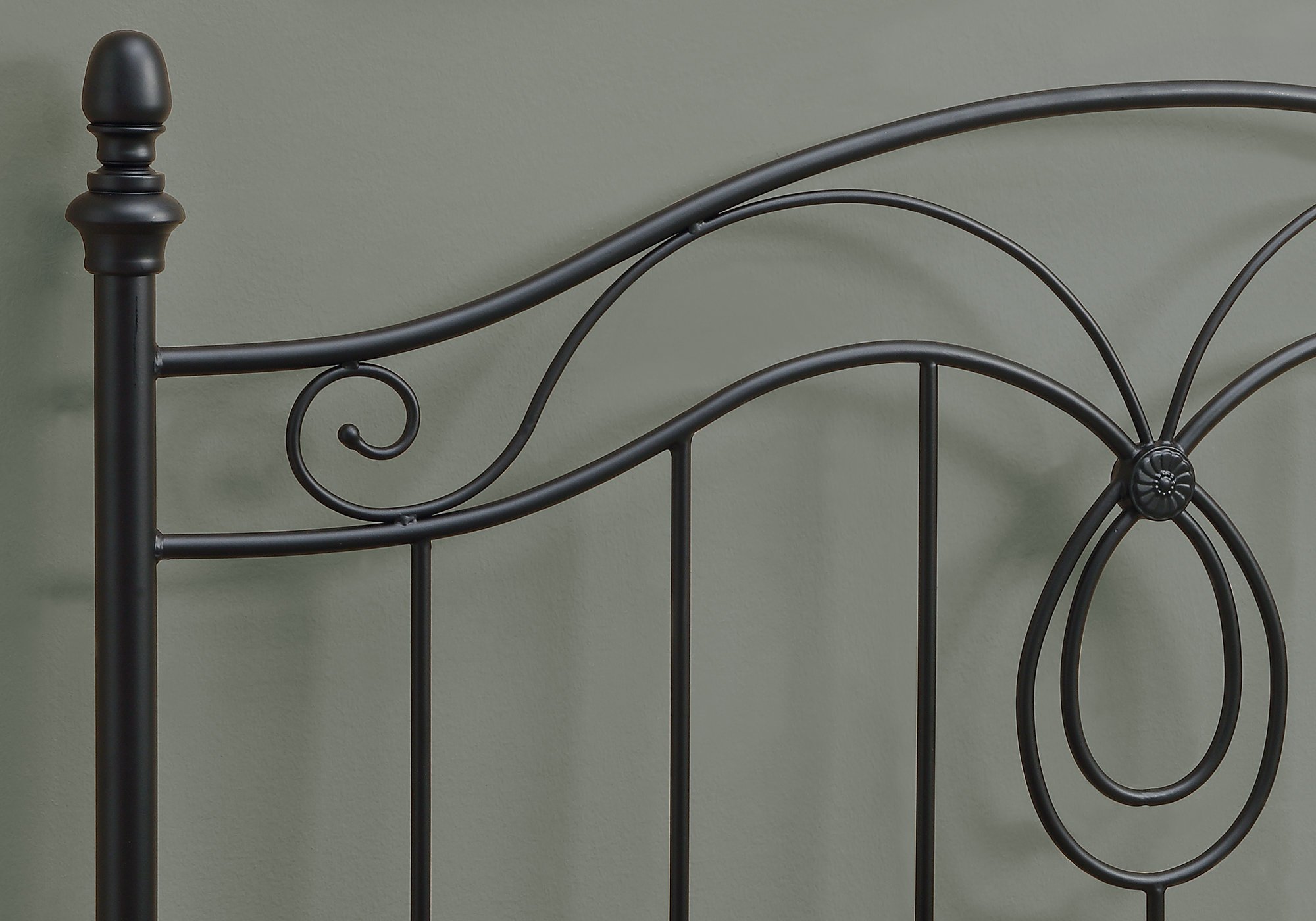 Elegant black metal headboard and footboard set designed for full and queen size beds, featuring a modern and sophisticated look.