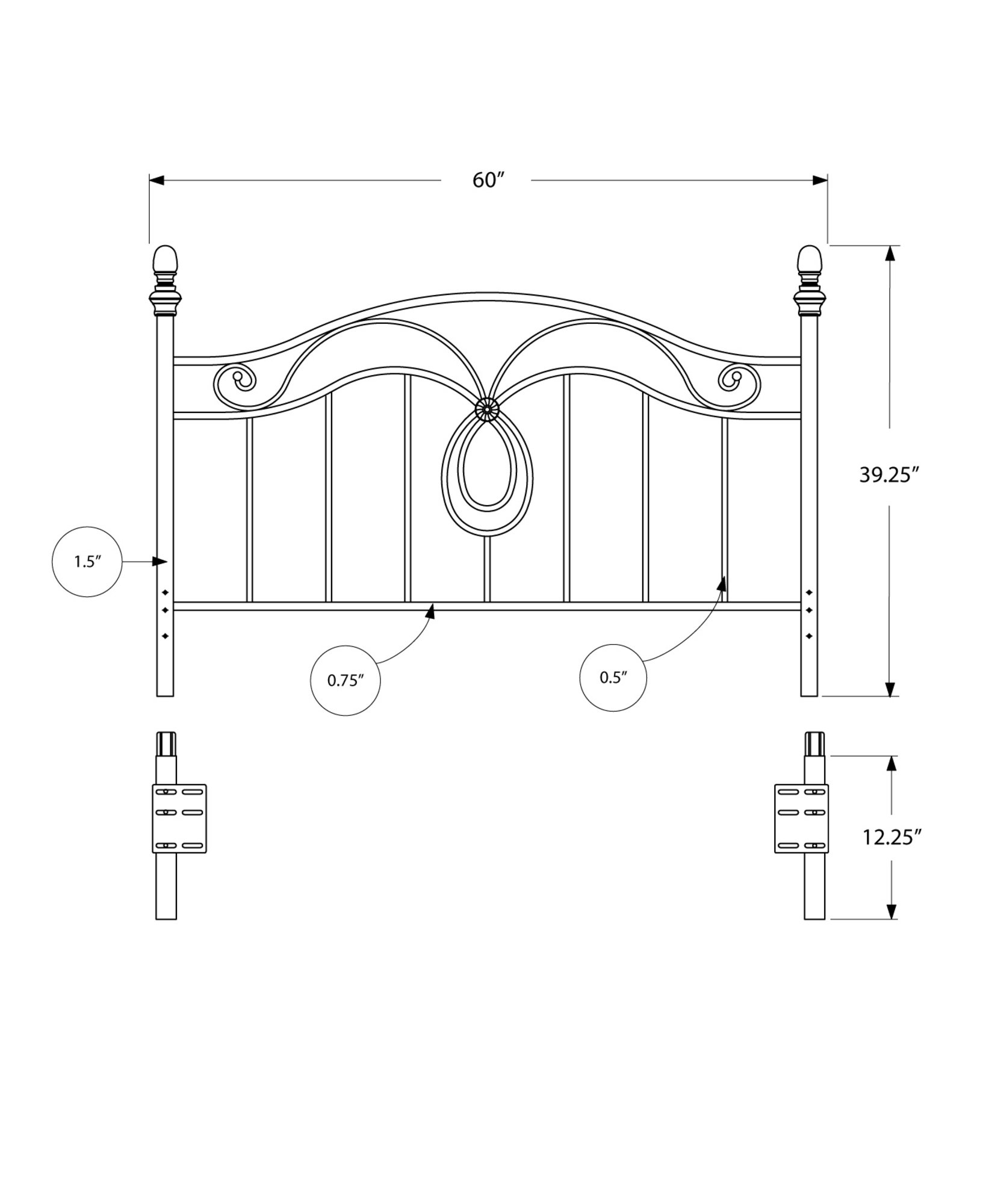 Elegant black metal headboard and footboard set designed for full and queen size beds, featuring a modern and sophisticated look.
