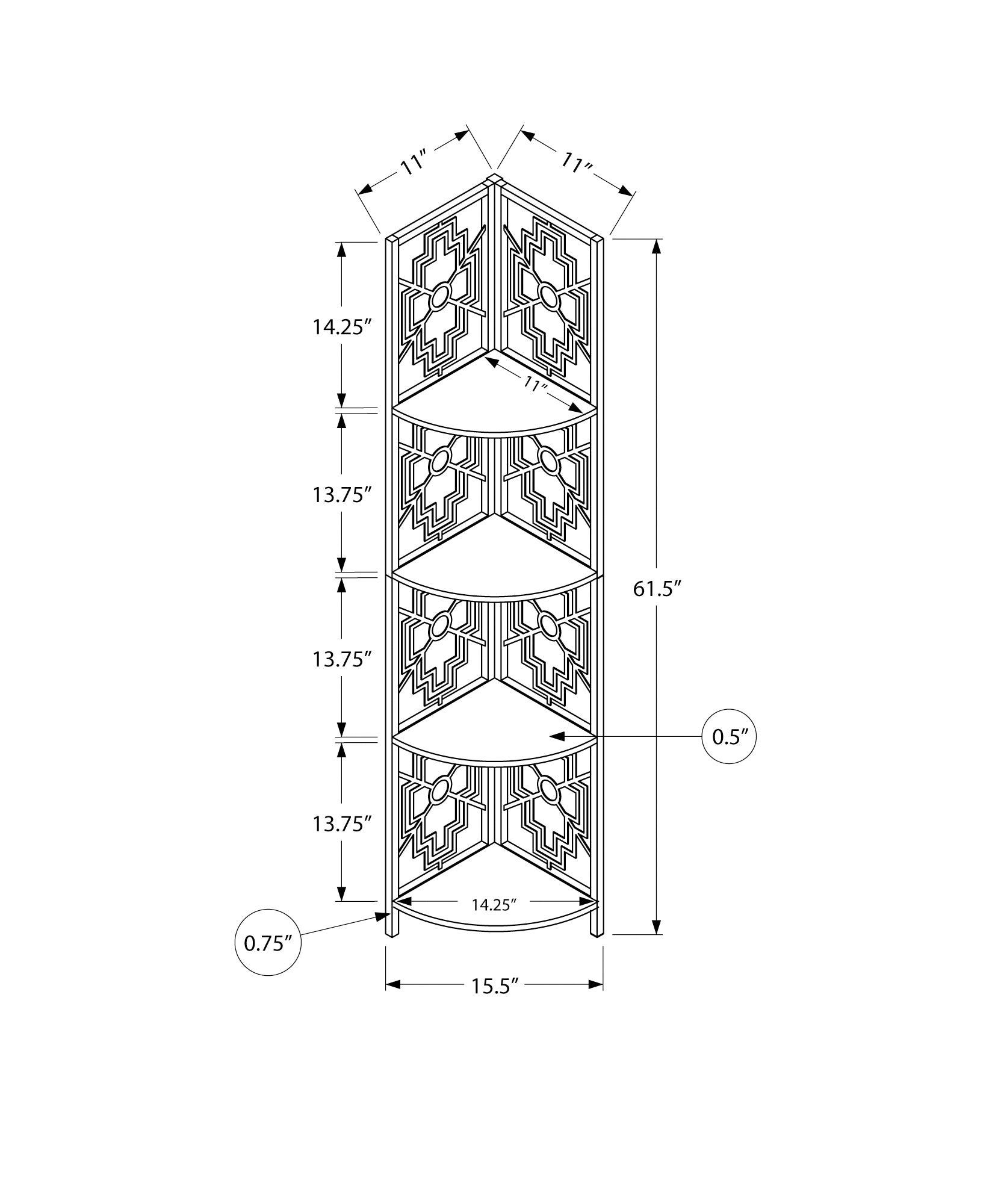 62-inch black bookcase with four solid shelves and a black metal corner design, perfect for home decor and storage.