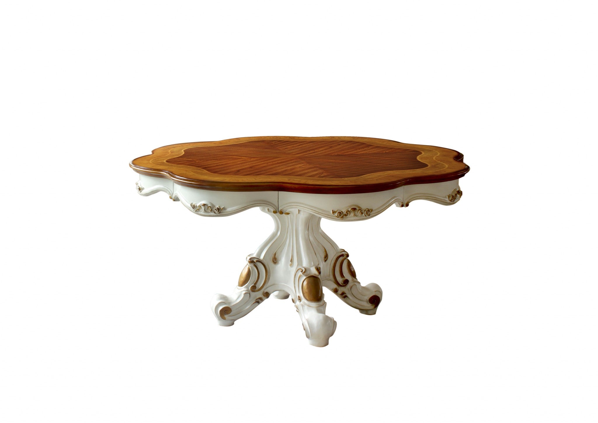 Antique Pearl Cherry Oak Wood dining table, 62x62 inches, featuring a traditional handcrafted design with ornate feet.