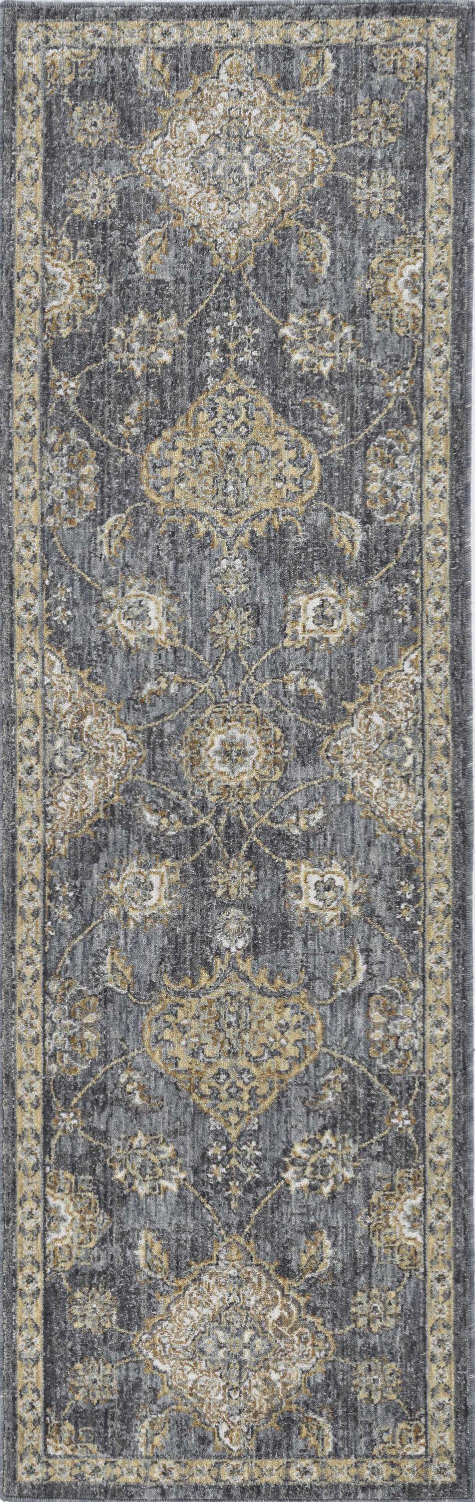 A 63 x 91 slate grey wool rug featuring a vintage traditional design, perfect for enhancing living spaces.