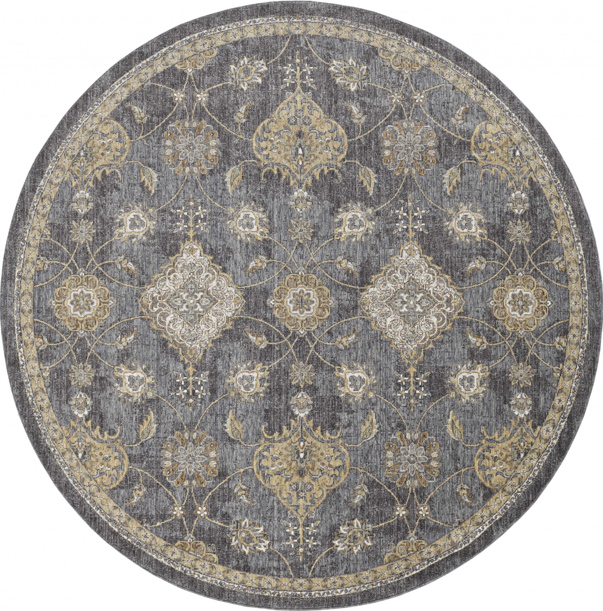 A 63 x 91 slate grey wool rug featuring a vintage traditional design, perfect for enhancing living spaces.