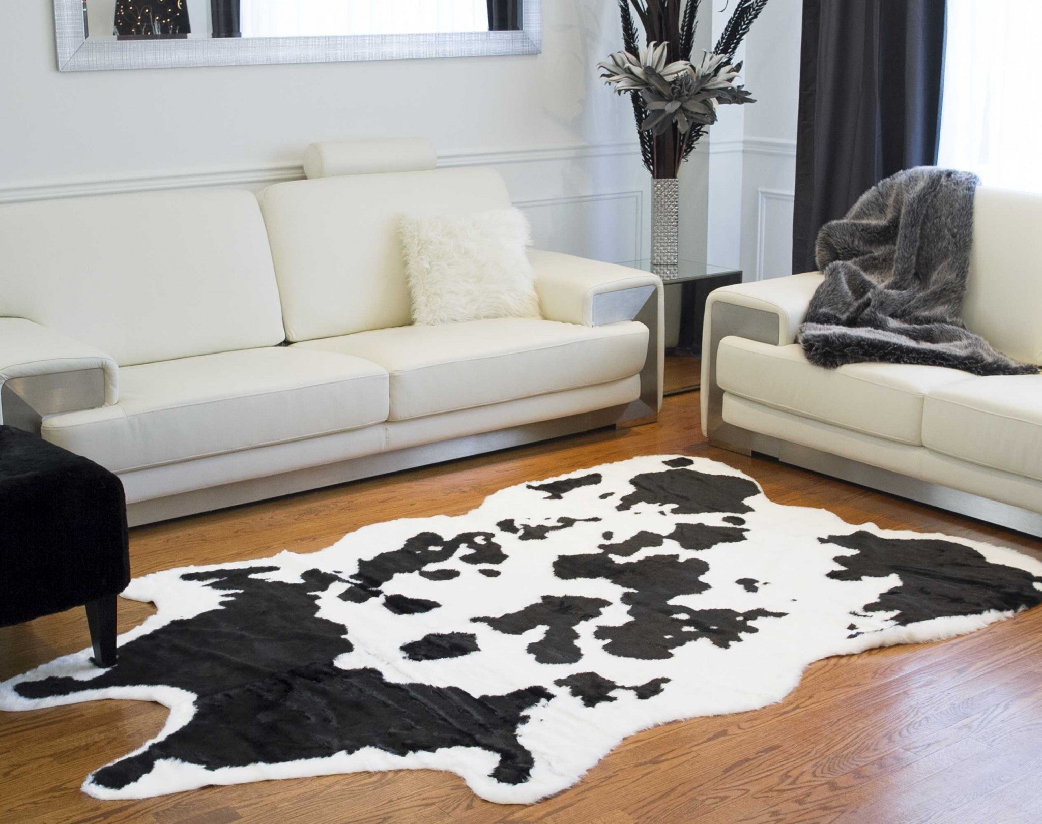 63x90 Sugarland Black and White Faux Hide Area Rug showcasing luxurious texture and contemporary design.
