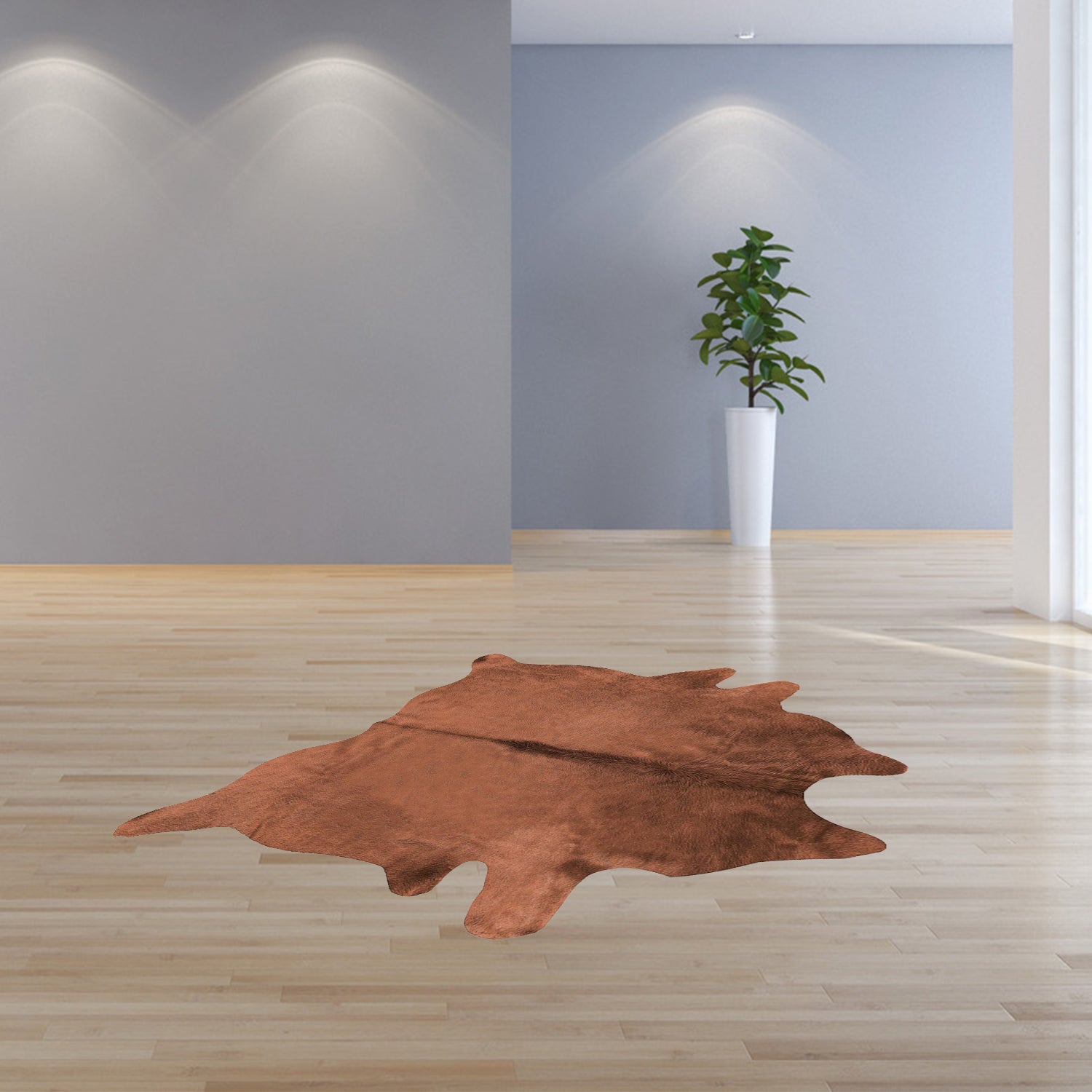 Luxurious 72x84 inches brown cowhide rug showcasing rich texture and color, perfect for modern home decor.