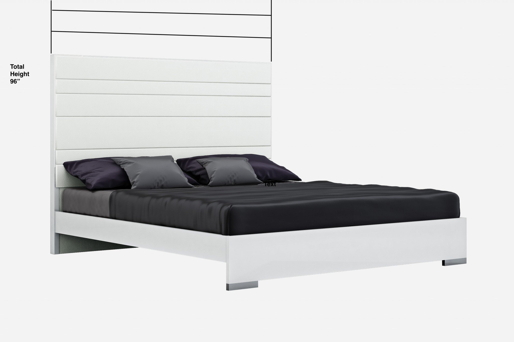 Elegant 76" x 80" x 54" White Stainless Steel King Bed showcasing a modern design with a glossy finish.