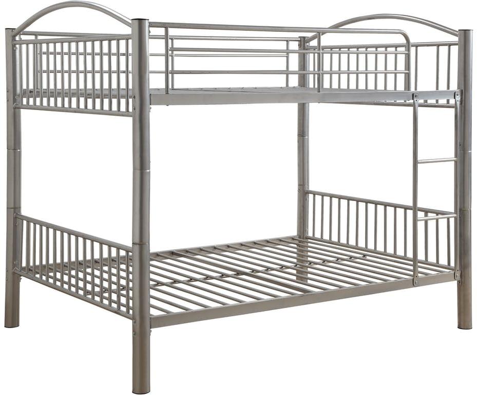 Black Metal Full Over Full Bunk Bed with side ladder and guard-rail, showcasing a contemporary design suitable for any bedroom.