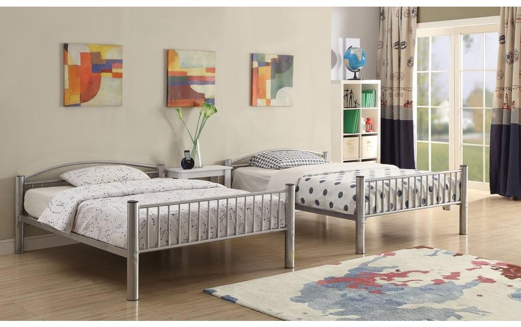 Black Metal Full Over Full Bunk Bed with side ladder and guard-rail, showcasing a contemporary design suitable for any bedroom.