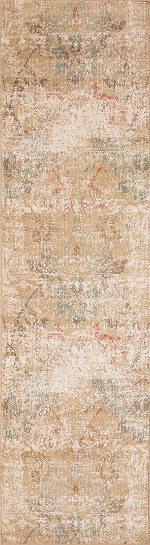 7-inch Champagne Beige Machine Woven Damask Indoor Runner Rug showcasing intricate damask pattern and warm beige tones.