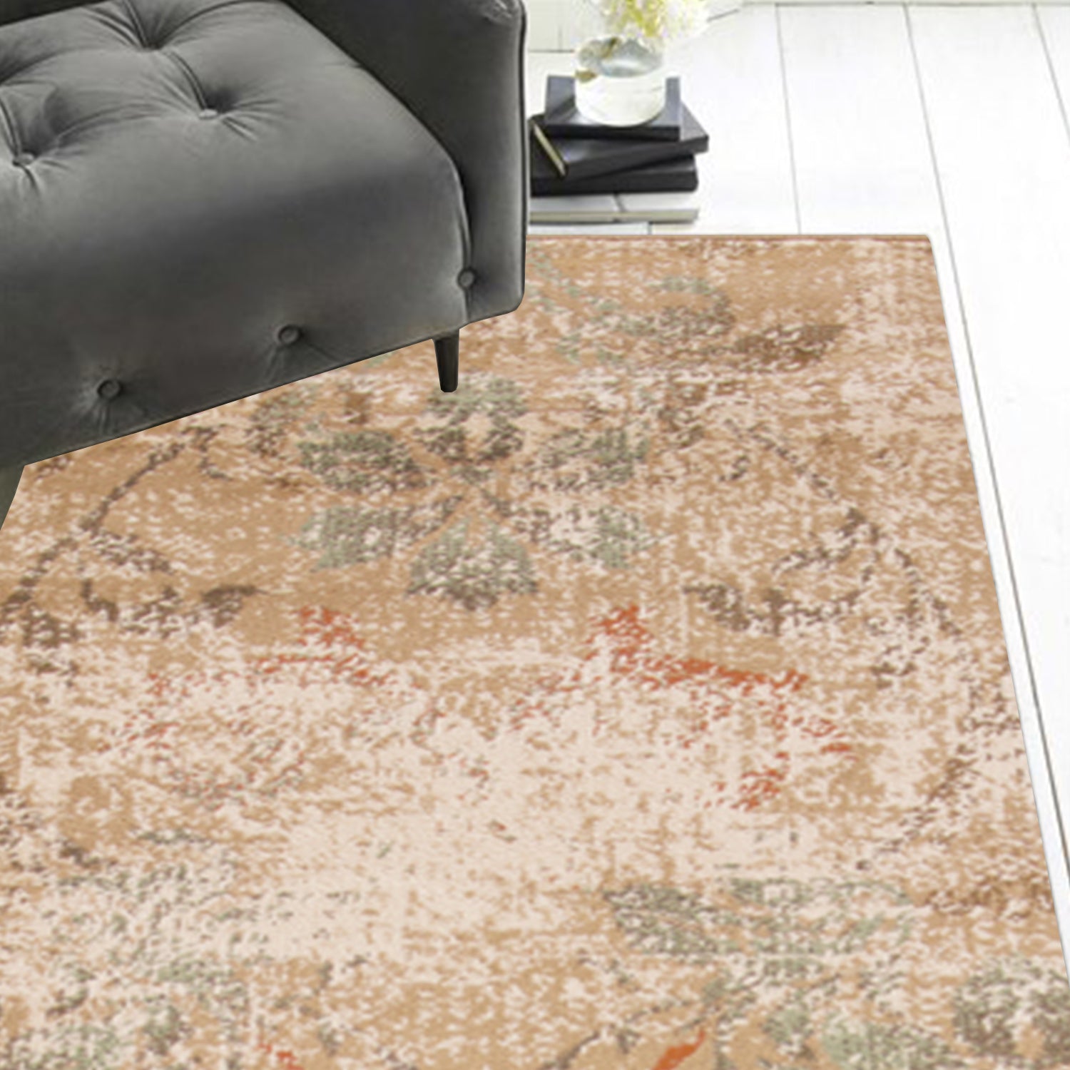 7-inch Champagne Beige Machine Woven Damask Indoor Runner Rug showcasing intricate damask pattern and warm beige tones.