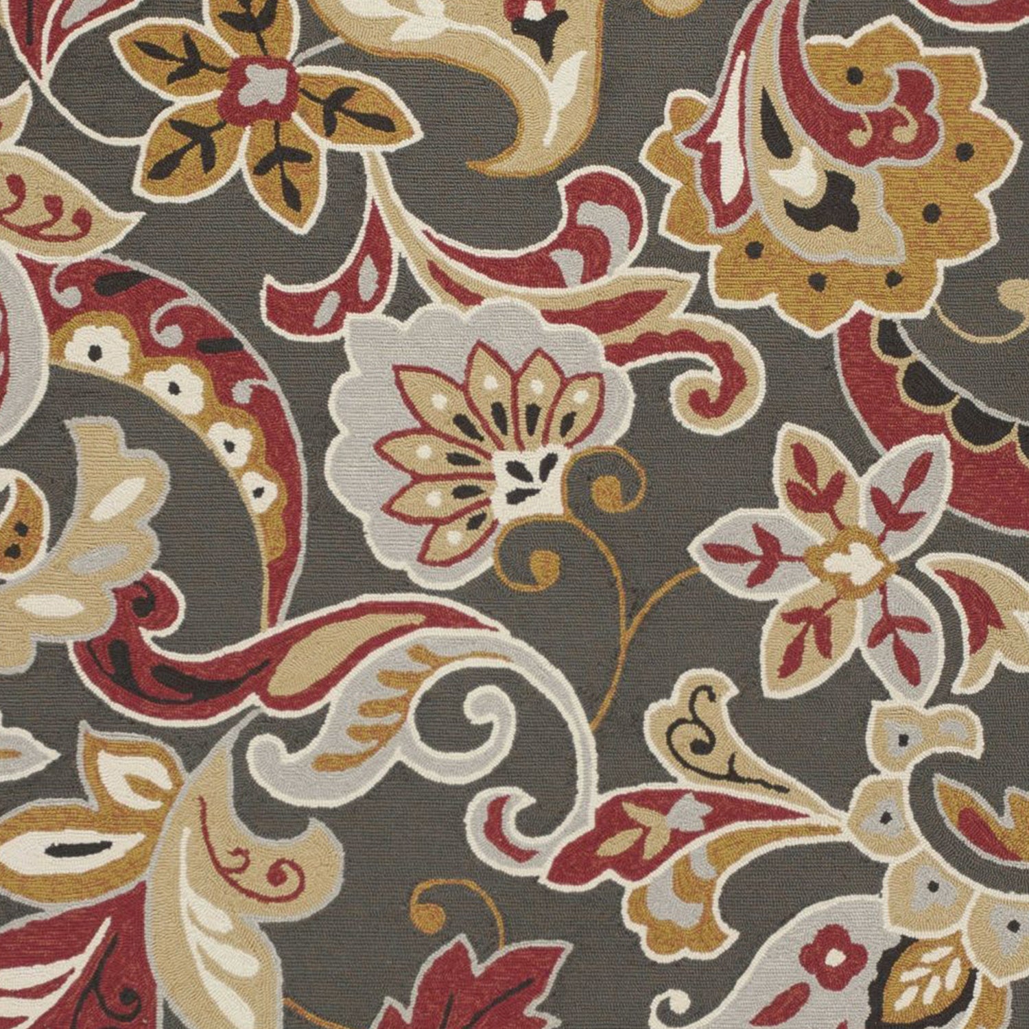 7-inch round taupe area rug made of UV treated polypropylene, featuring modern paint-dripping effects and layered designs.