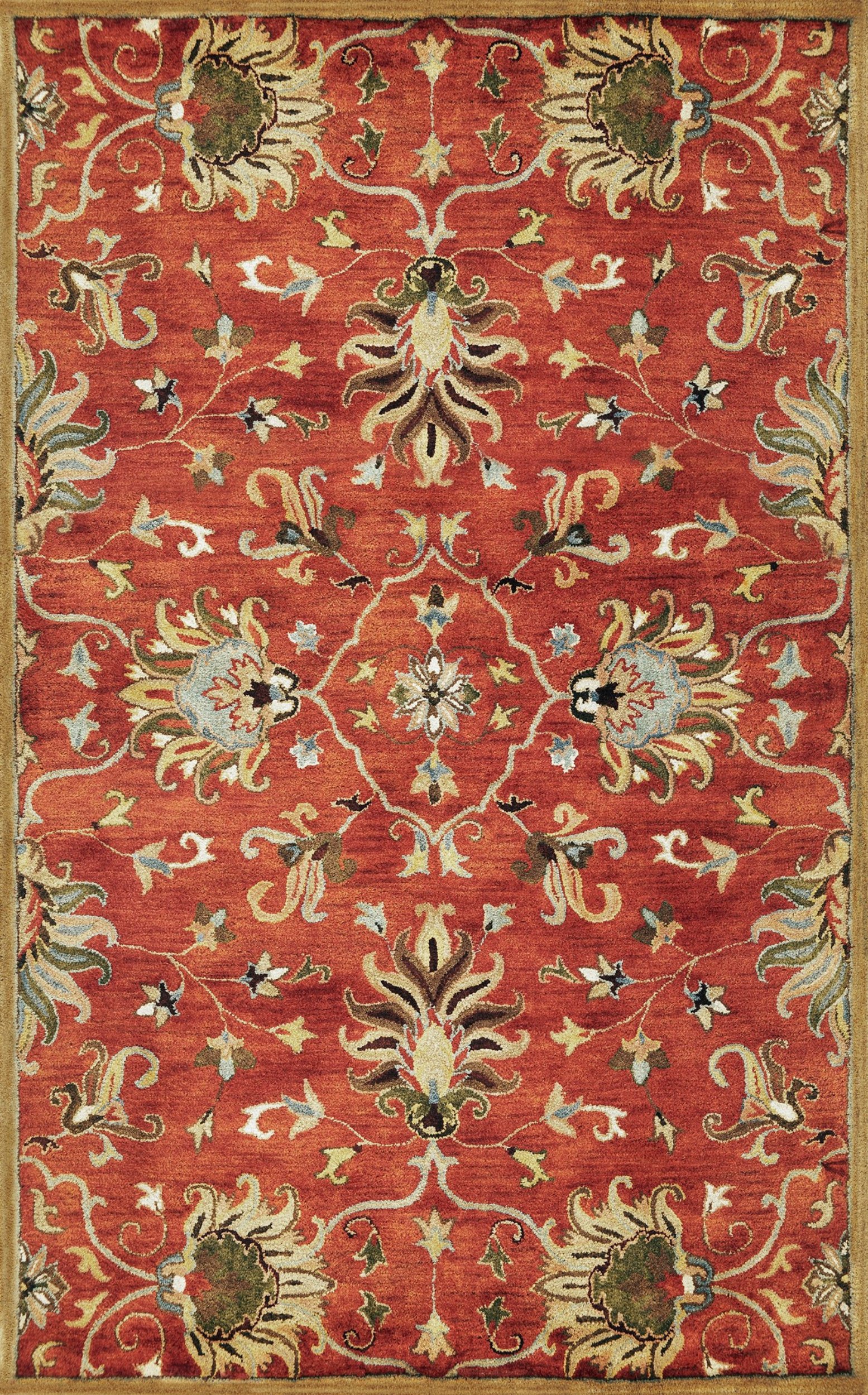 7-inch Sienna Orange Hand Tufted Wool Traditional Floral Indoor rug showcasing intricate floral patterns and vibrant colors.