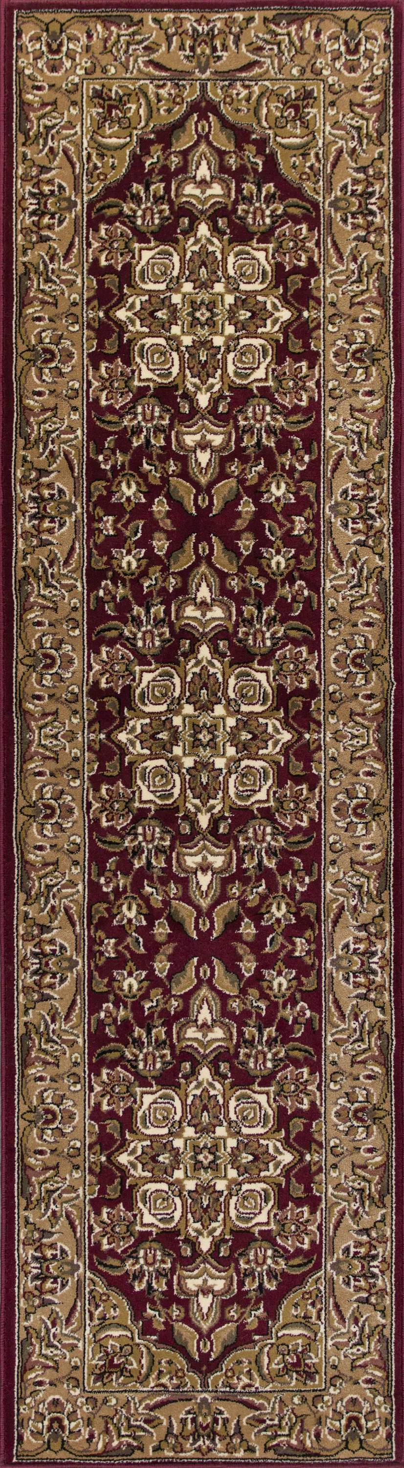 A beautiful 7x10 inches polypropylene area rug featuring a kashan medallion design in red and beige colors, perfect for enhancing home decor.