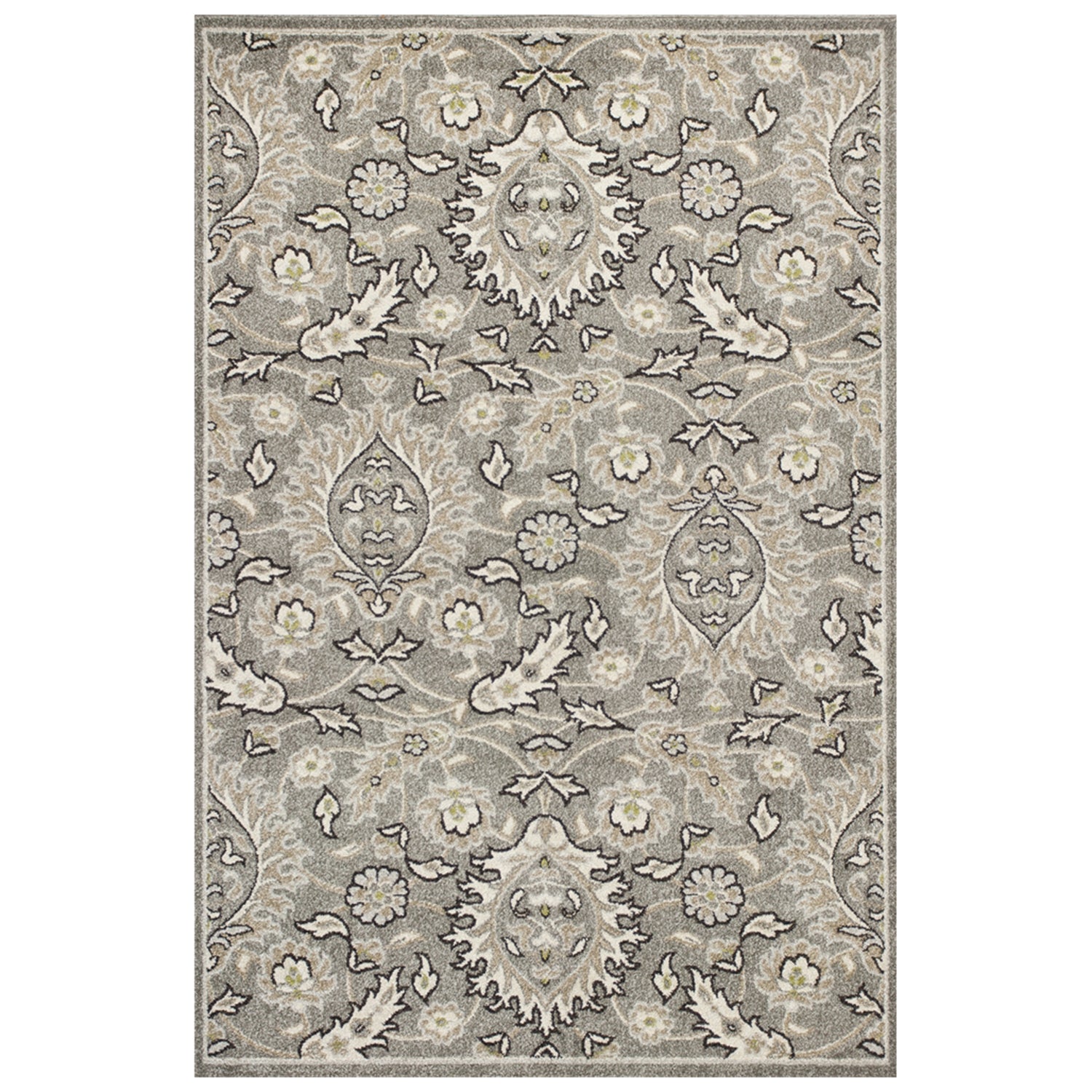 7 inches x 9 inches grey floral vine indoor area rug with intricate patterns, showcasing a modern and elegant design.