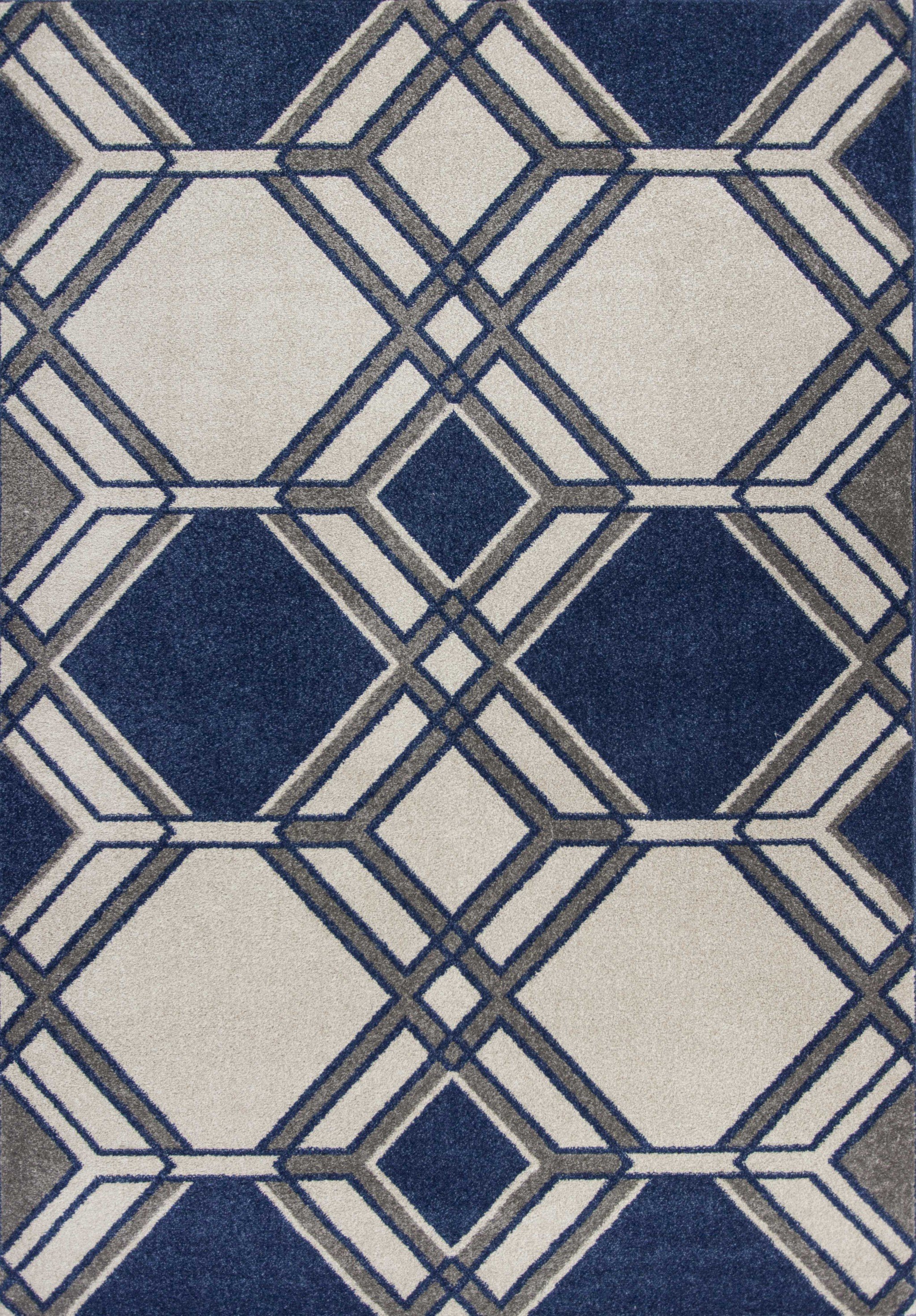 A beautiful 7x10 inches ivory denim geometric rug, showcasing intricate patterns and a modern design, perfect for indoor and outdoor use.