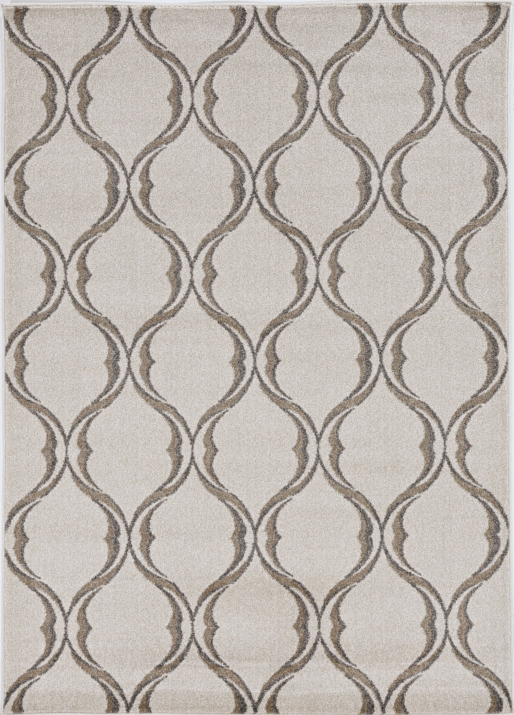 7x10 Sand Ivory Machine Woven UV Treated Ogee Indoor/Outdoor Rug showcasing elegant pattern and neutral color.