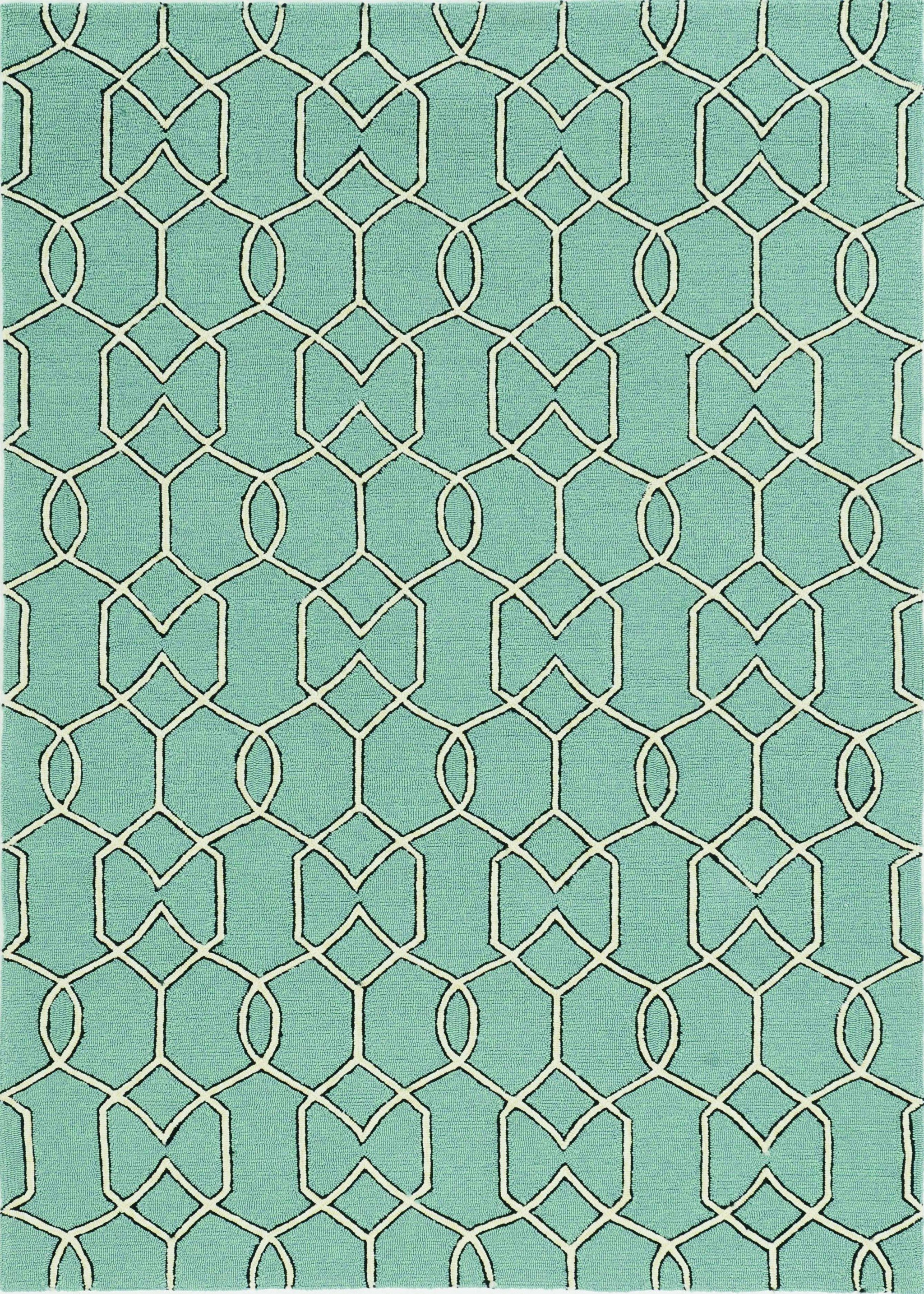 7x10 Spa Green Hand Hooked UV Treated Trellis Indoor rug showcasing a modern trellis design in a soothing spa green color.