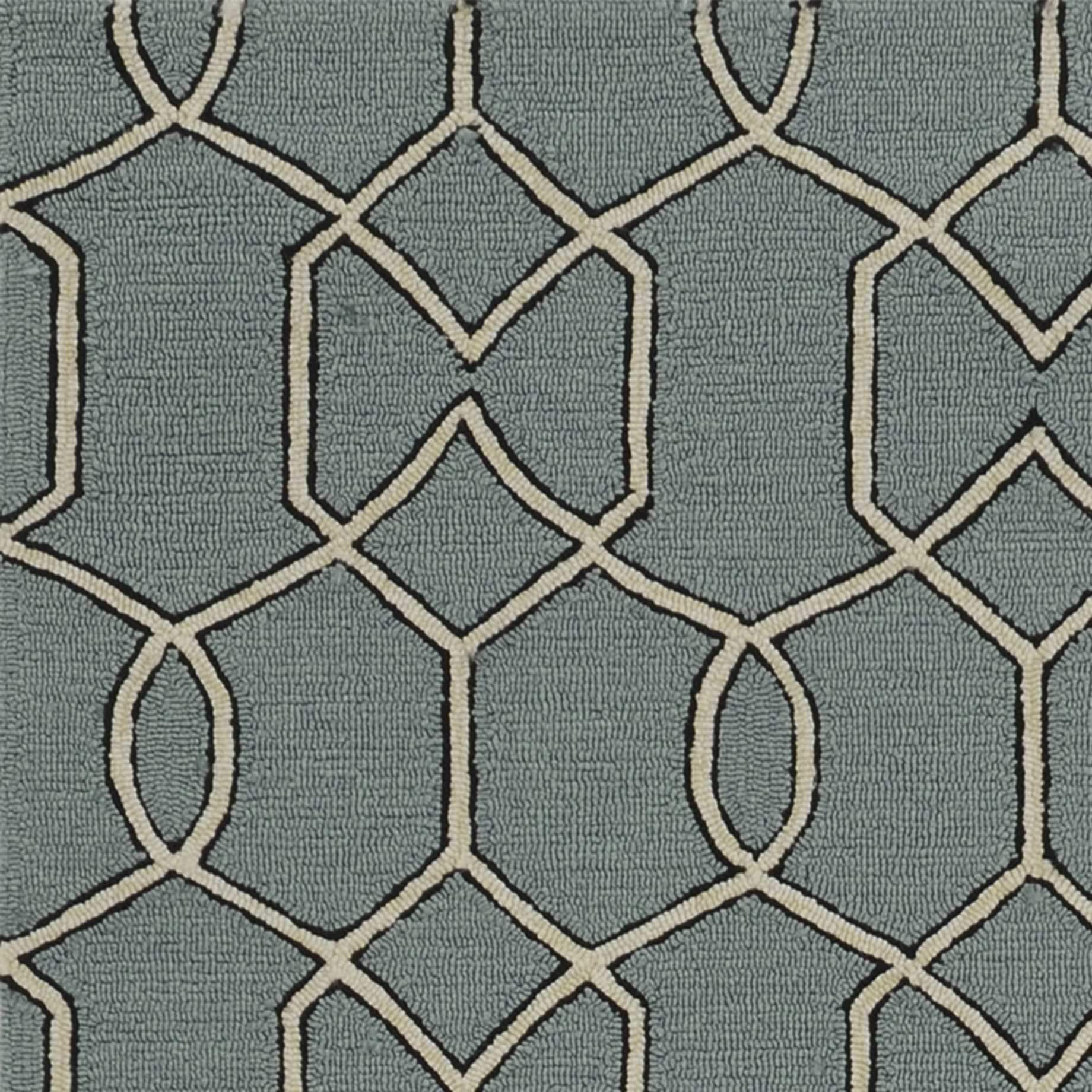 7x10 Spa Green Hand Hooked UV Treated Trellis Indoor rug showcasing a modern trellis design in a soothing spa green color.