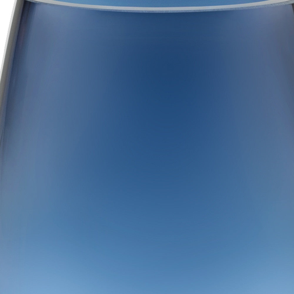 A stunning 8-inch mouth blown crystal oval vase in midnight blue, showcasing its thick walls and elegant design, perfect for floral arrangements.