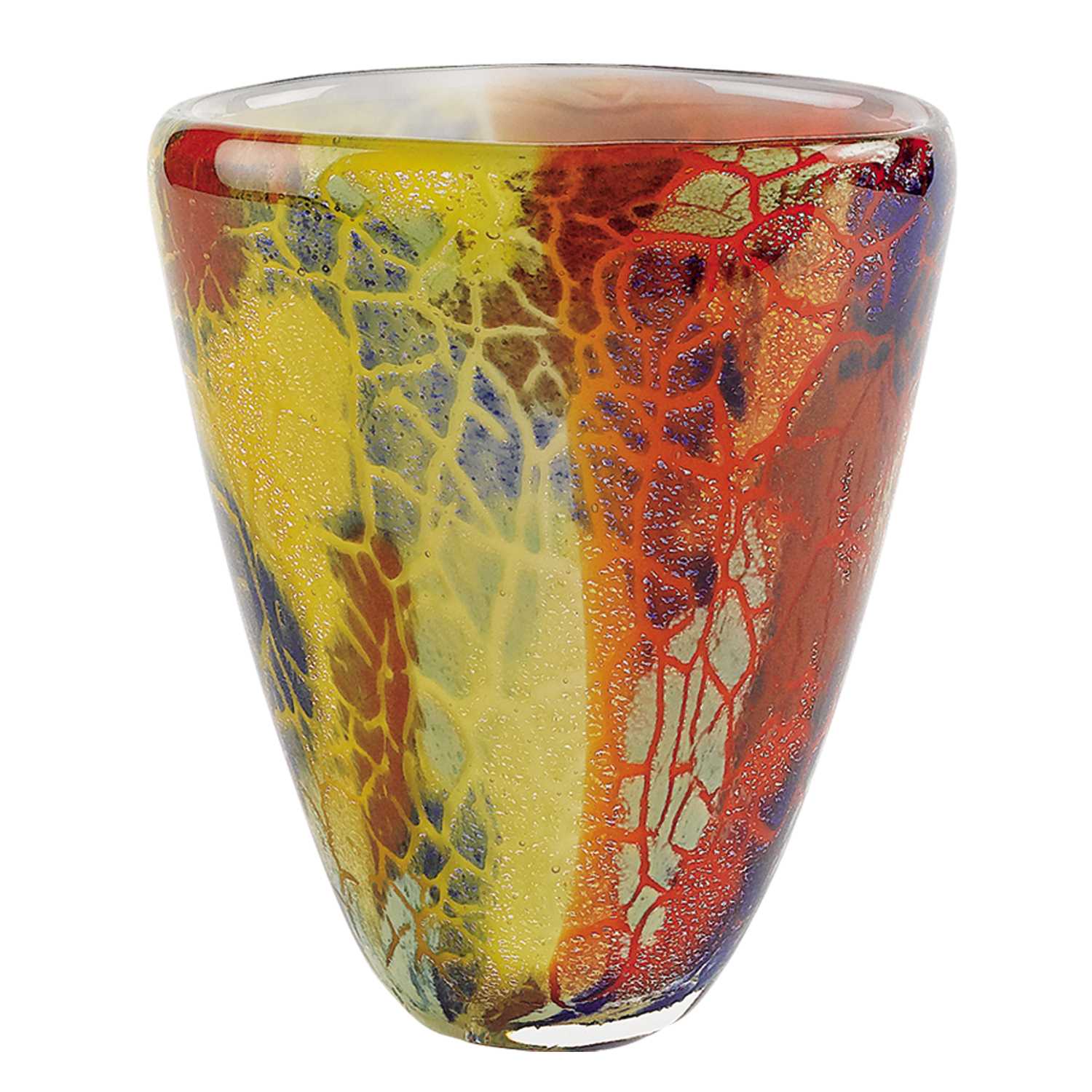 A beautifully crafted 8 MultiColor Art Glass Oval Vase showcasing vibrant colors and elegant design, perfect for floral arrangements.