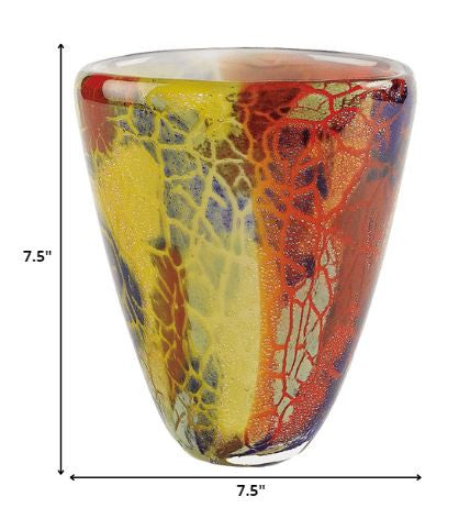 A beautifully crafted 8 MultiColor Art Glass Oval Vase showcasing vibrant colors and elegant design, perfect for floral arrangements.