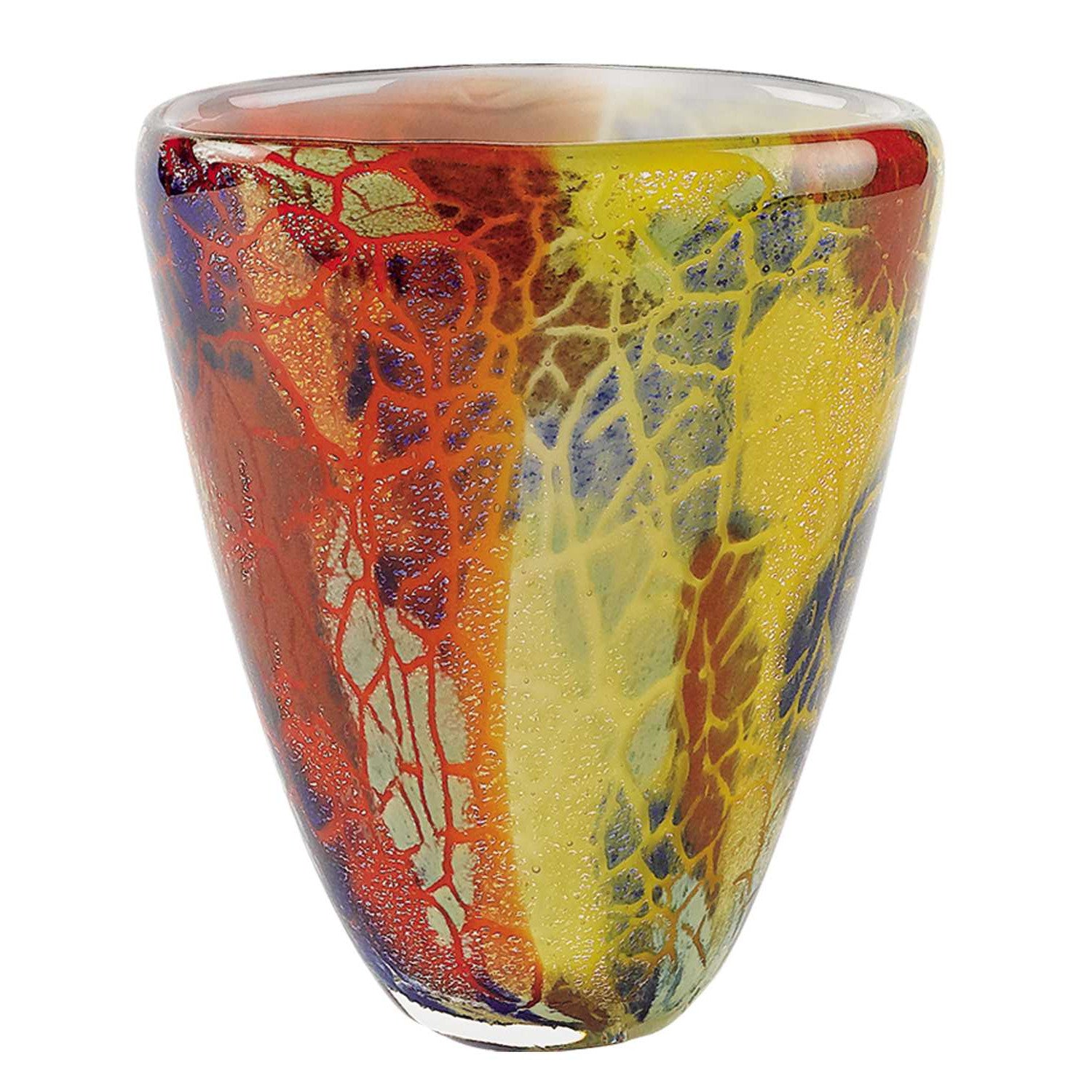 A beautifully crafted 8 MultiColor Art Glass Oval Vase showcasing vibrant colors and elegant design, perfect for floral arrangements.