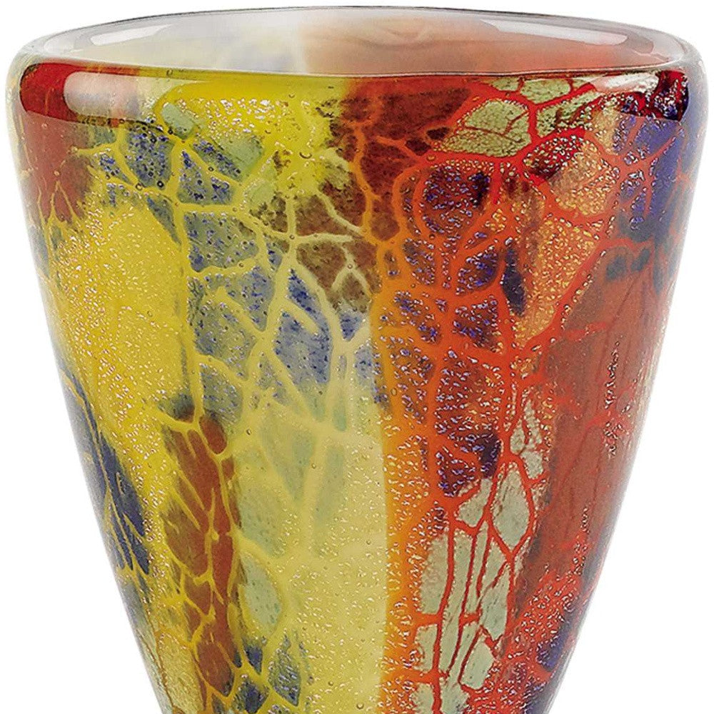 A beautifully crafted 8 MultiColor Art Glass Oval Vase showcasing vibrant colors and elegant design, perfect for floral arrangements.