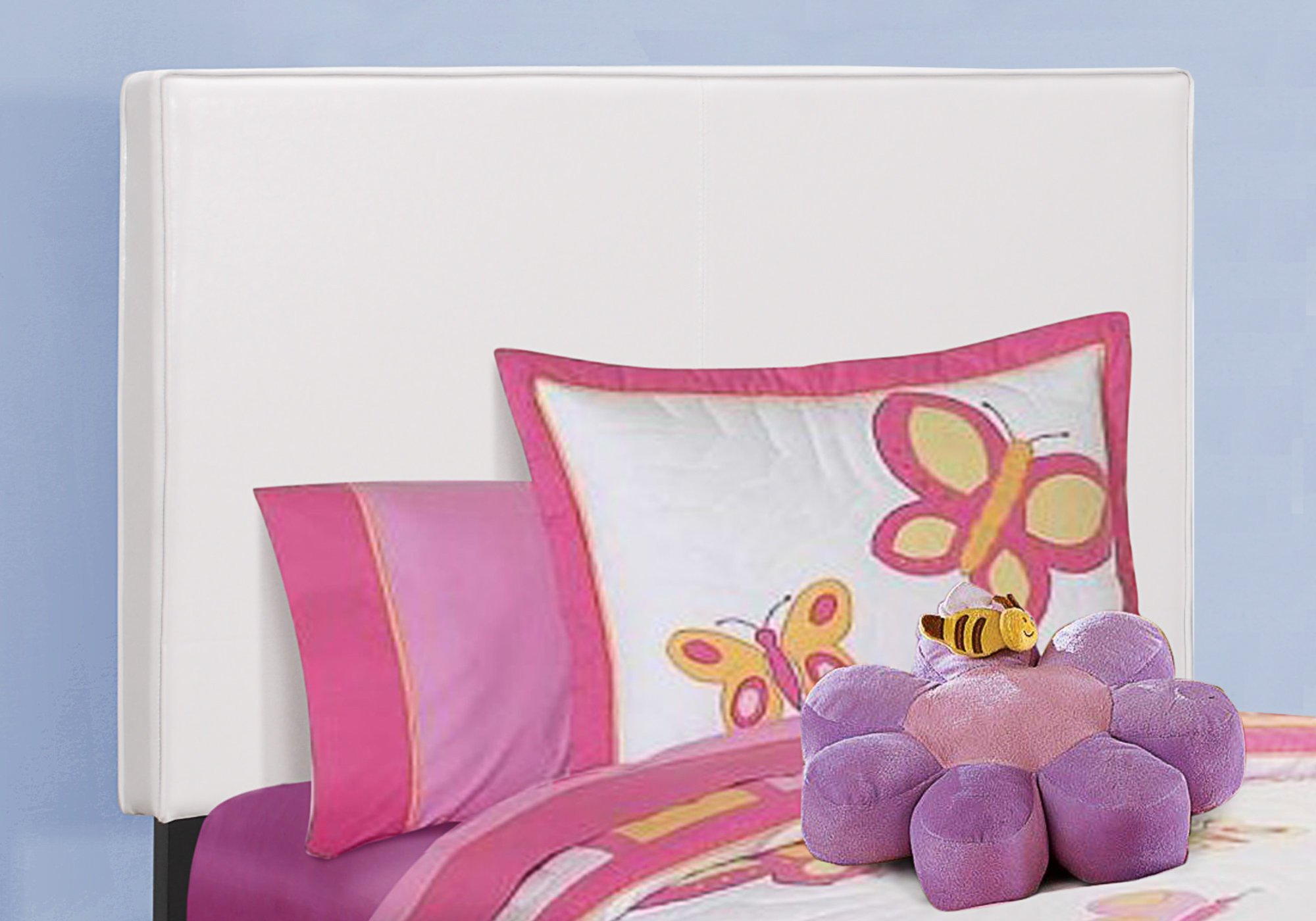 Stylish twin size bed with a leather look, crafted from solid wood and foam, featuring a contemporary design in white color.