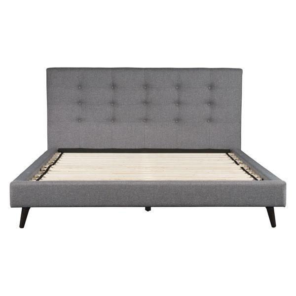 Modernity King Gray Bed featuring soft Dove Grey upholstery and button tufted details, supported by slim angled legs.