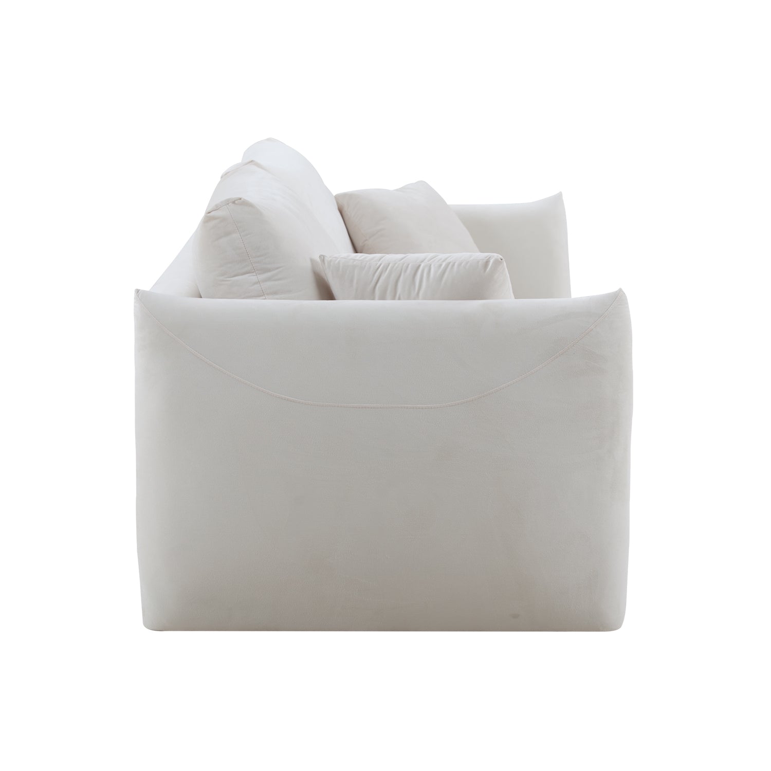 A stylish 85'' modern fabric sectional couch sofa in beige, featuring three soft pillows, perfect for living rooms.