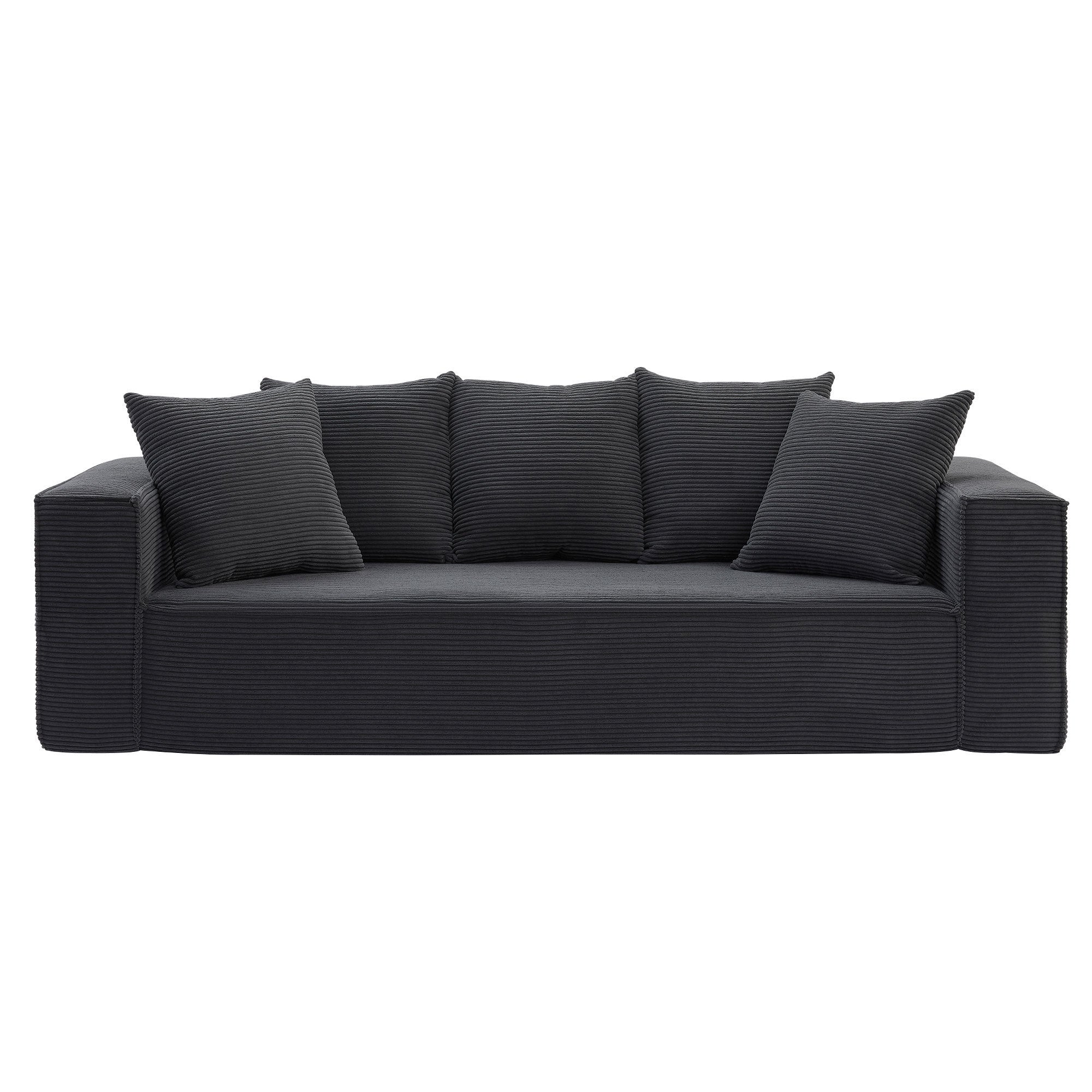 A stylish 88.97 inch black corduroy sofa featuring a streamlined design, perfect for modern living spaces.